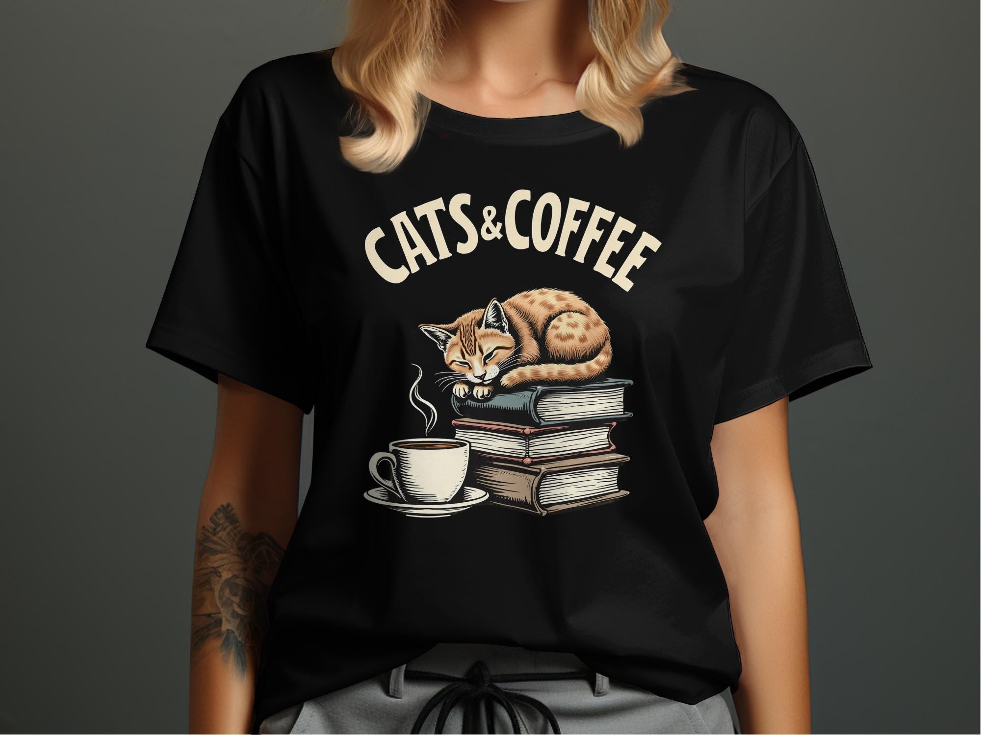 Cats and Coffee Graphic Tee, Funny Cat Lover Shirt, Book Lover Gift, Cozy Reading T Shirt, Bookish Cat Tee, Cute Coffee Cat Shirt - Craig Michael Design