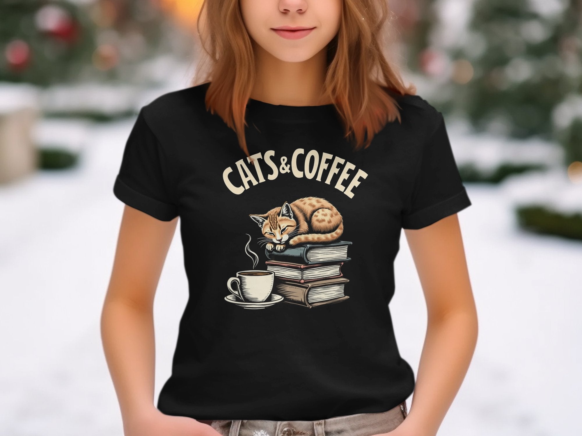 Cats and Coffee Graphic Tee, Funny Cat Lover Shirt, Book Lover Gift, Cozy Reading T Shirt, Bookish Cat Tee, Cute Coffee Cat Shirt - Craig Michael Design