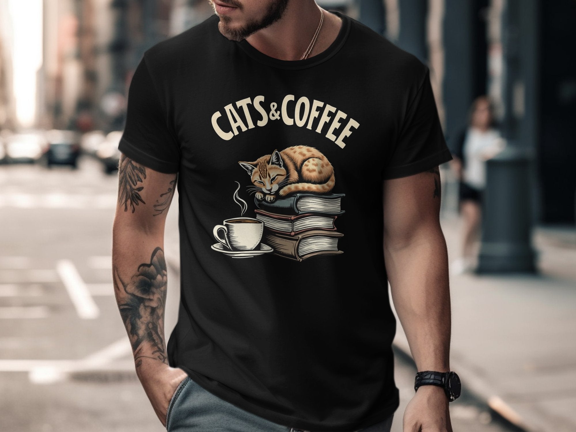 Cats and Coffee Graphic Tee, Funny Cat Lover Shirt, Book Lover Gift, Cozy Reading T Shirt, Bookish Cat Tee, Cute Coffee Cat Shirt - Craig Michael Design