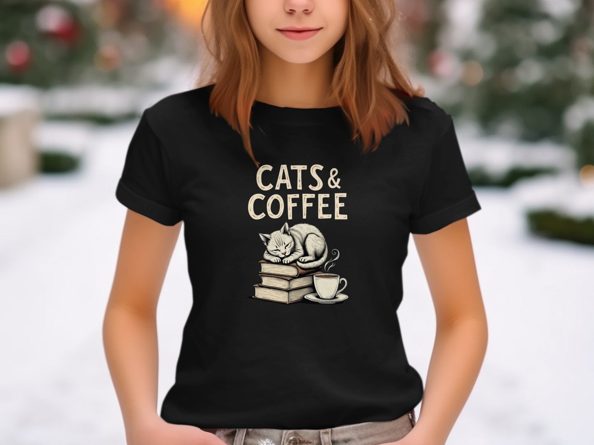 Cats and Coffee T-Shirt, Cute Cat with Coffee Cup Tee, Cozy Cat Lover Gift, Reading Books Shirt, Funny Cat Enthusiast Top - Craig Michael Design