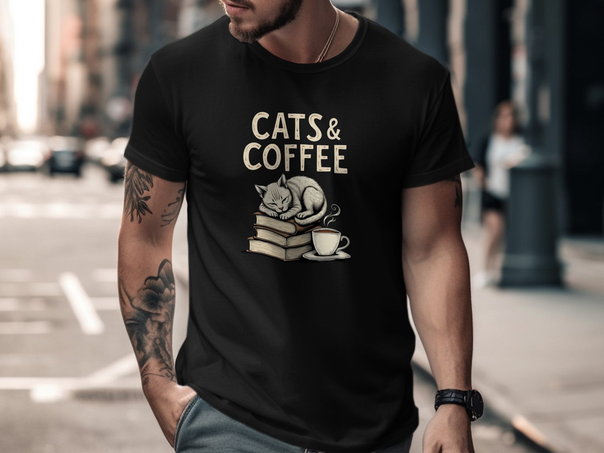 Cats and Coffee T-Shirt, Cute Cat with Coffee Cup Tee, Cozy Cat Lover Gift, Reading Books Shirt, Funny Cat Enthusiast Top - Craig Michael Design