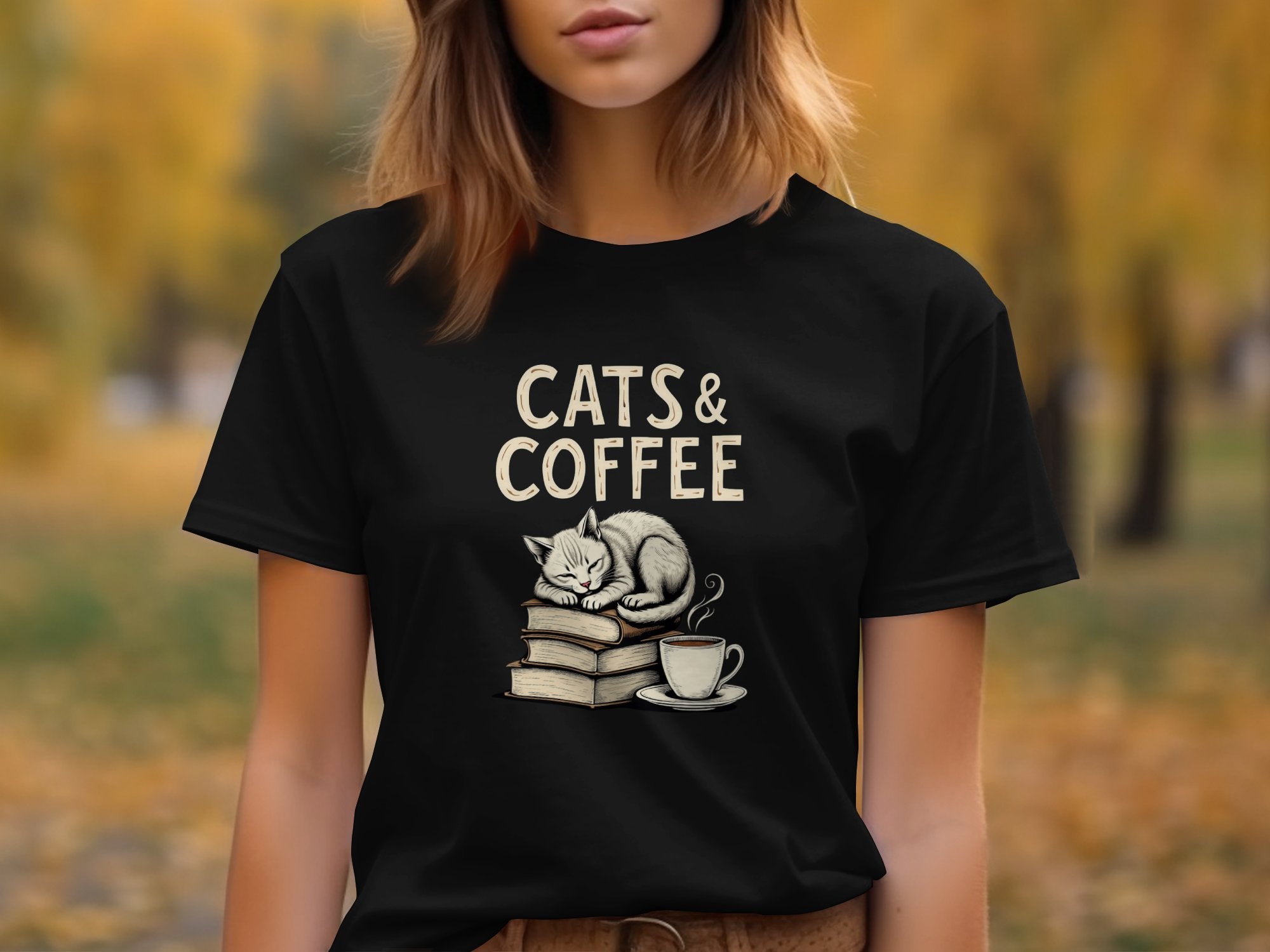 Cats and Coffee T-Shirt, Cute Cat with Coffee Cup Tee, Cozy Cat Lover Gift, Reading Books Shirt, Funny Cat Enthusiast Top - Craig Michael Design