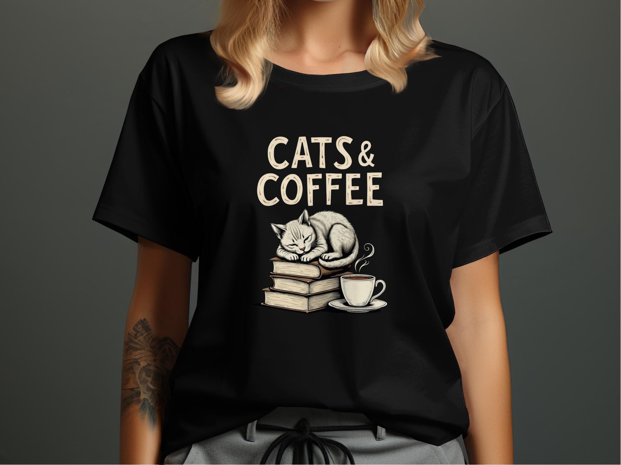 Cats and Coffee T-Shirt, Cute Cat with Coffee Cup Tee, Cozy Cat Lover Gift, Reading Books Shirt, Funny Cat Enthusiast Top - Craig Michael Design