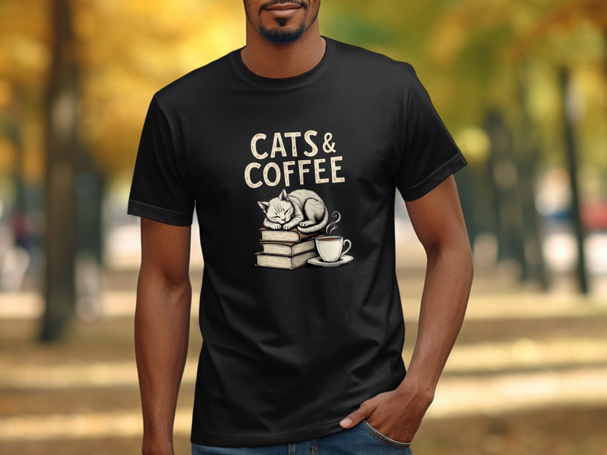 Cats and Coffee T-Shirt, Cute Cat with Coffee Cup Tee, Cozy Cat Lover Gift, Reading Books Shirt, Funny Cat Enthusiast Top - Craig Michael Design