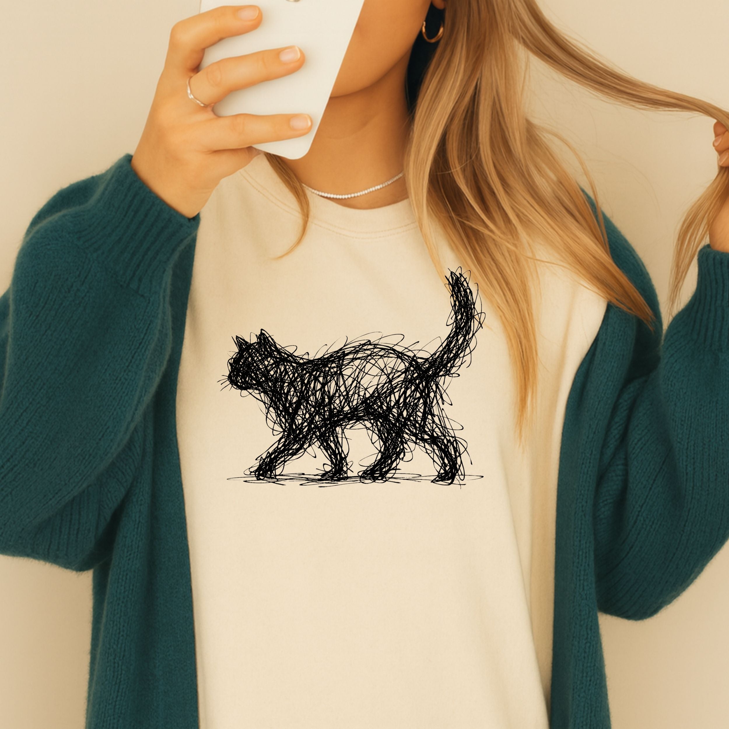 Cat Sketch Art Design on Comfortable Sweatshirt