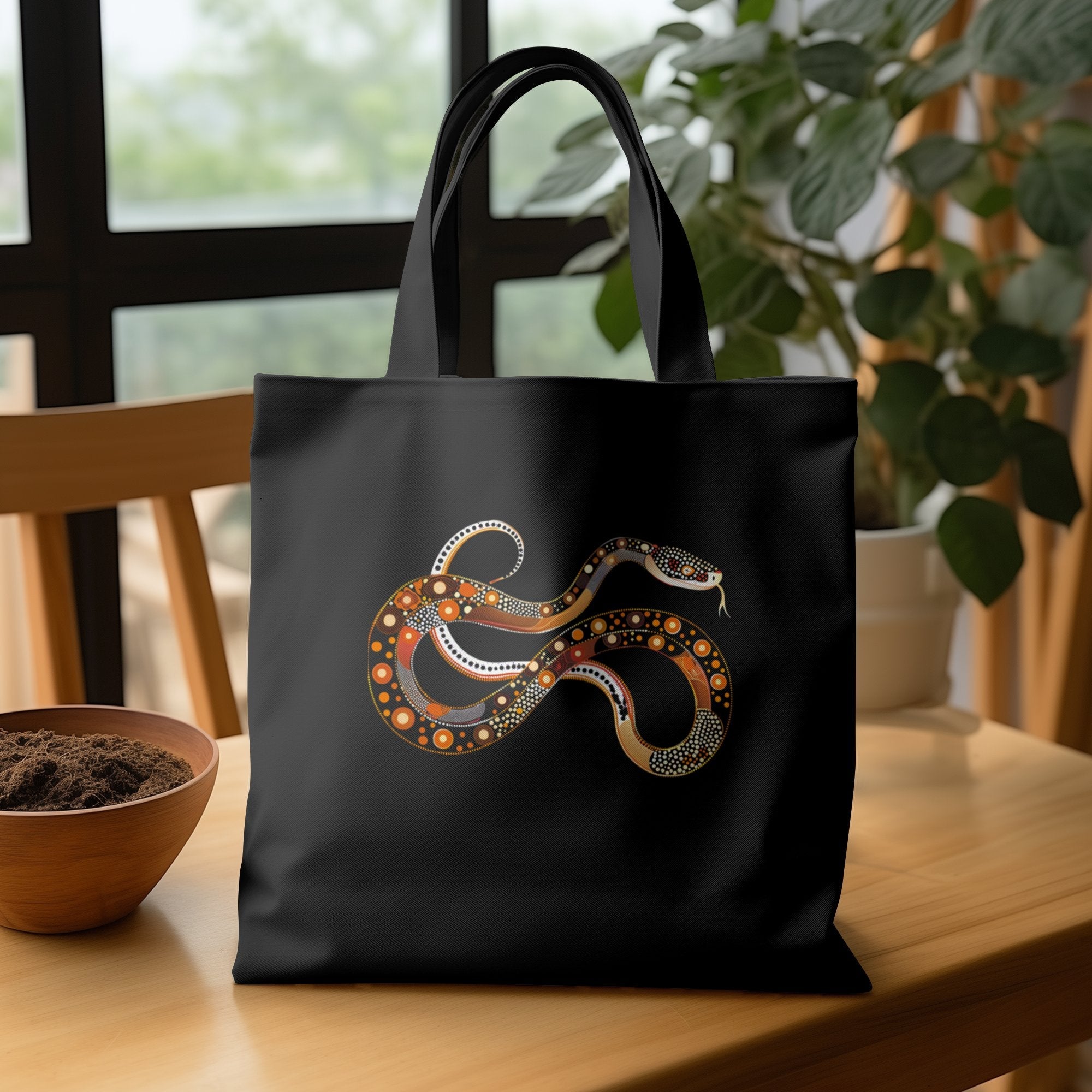 Colorful Abstract Snake Art Tote Bag, Unique Design, Reusable Shopping Bag, Stylish and Spacious, Perfect Gift for Art Lovers - Craig Michael Design