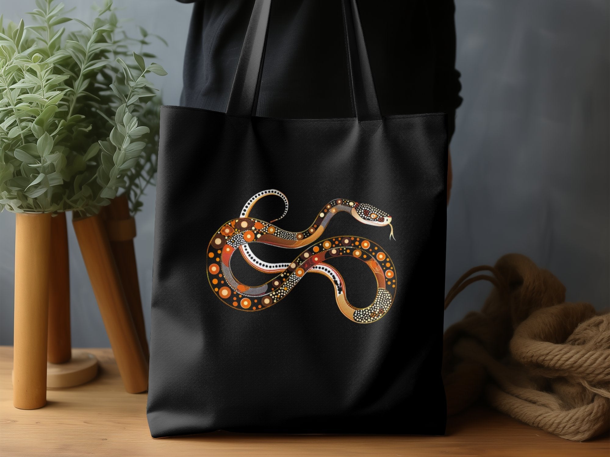 Colorful Abstract Snake Art Tote Bag, Unique Design, Reusable Shopping Bag, Stylish and Spacious, Perfect Gift for Art Lovers - Craig Michael Design