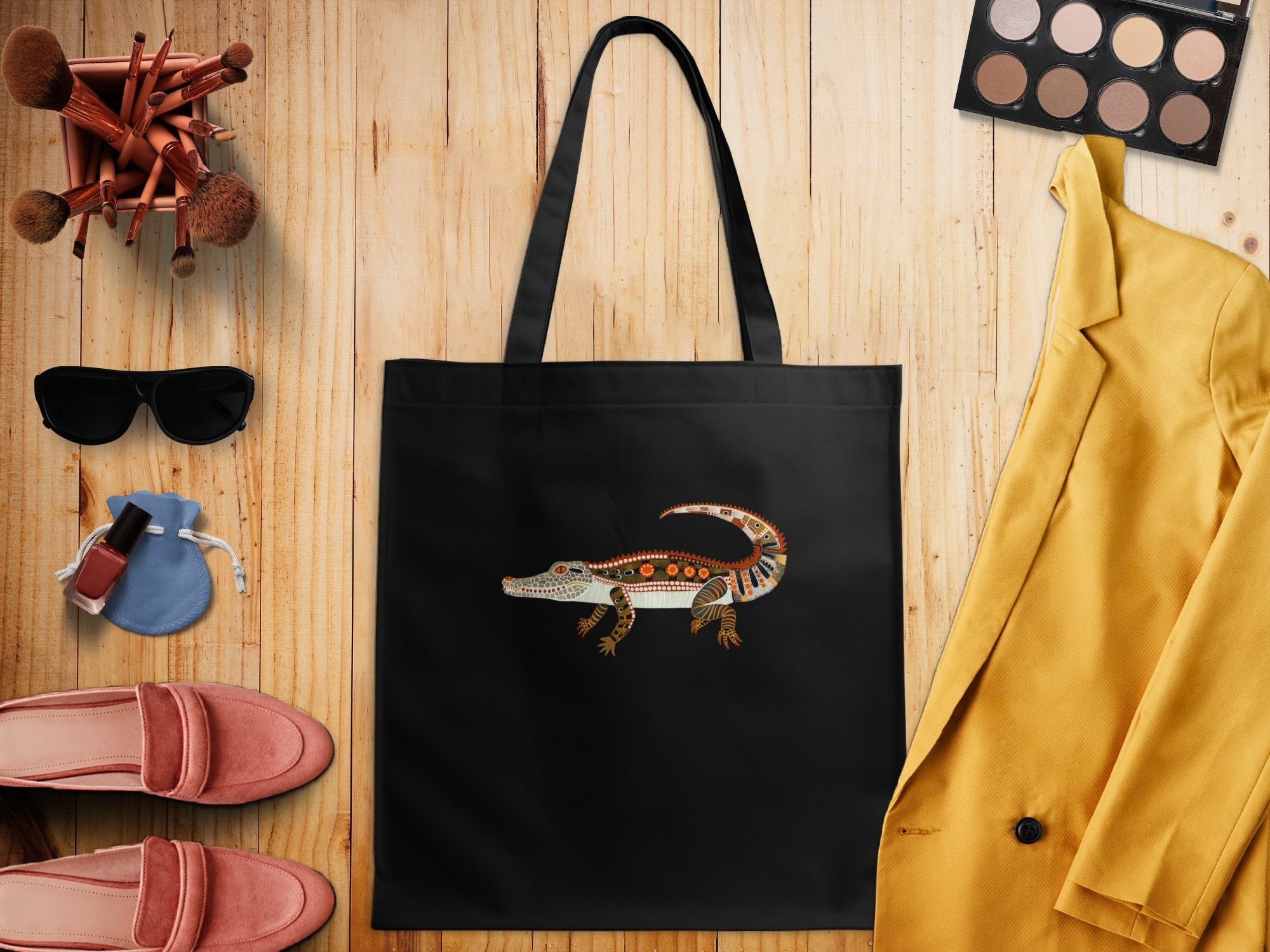 Colorful Australian Crocodile Art Tote Bag, Unique Reptile Design, Eco - Friendly Reusable Shopping Tote, Wildlife Lovers Gift - Craig Michael Design