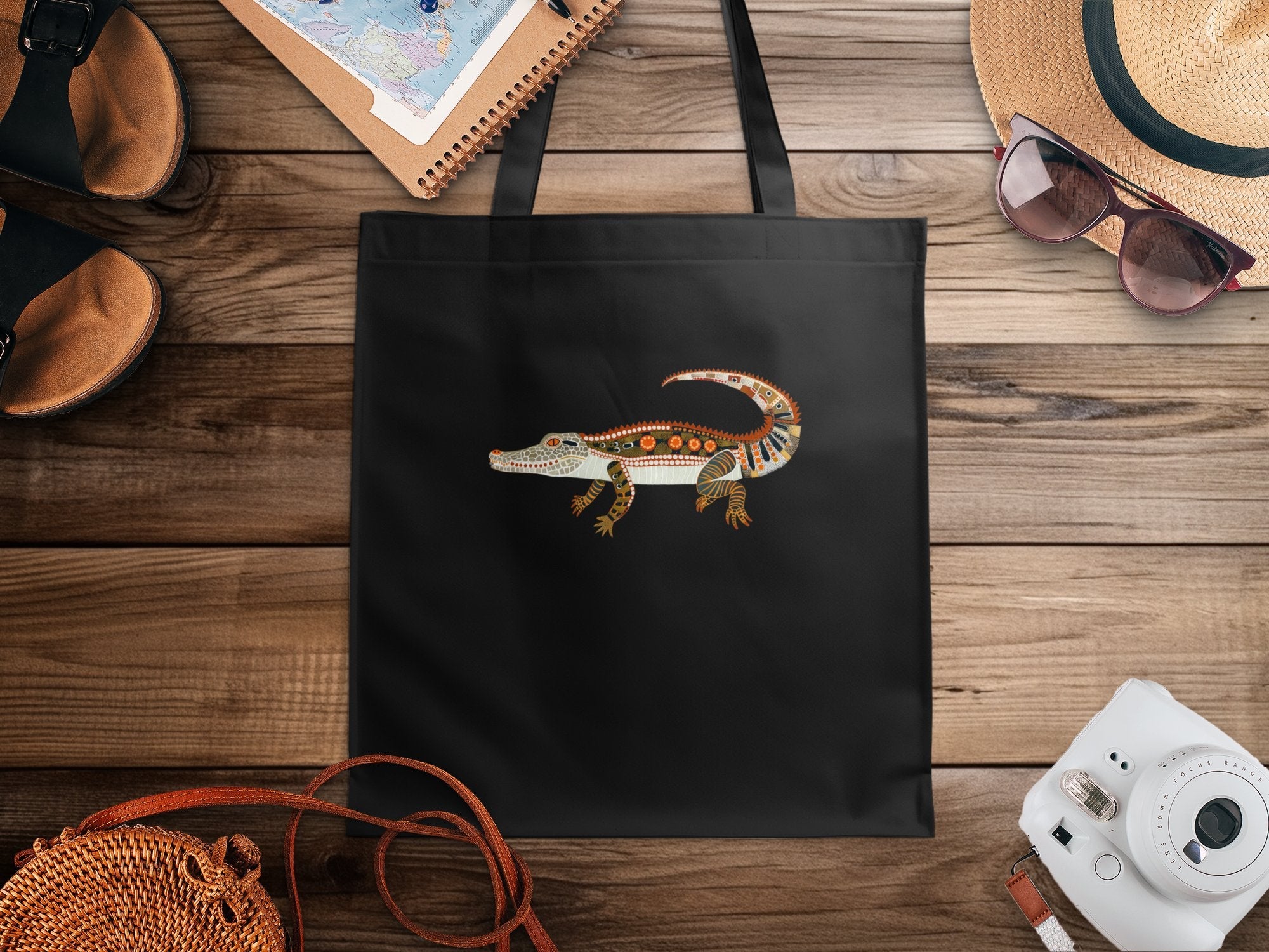 Colorful Australian Crocodile Art Tote Bag, Unique Reptile Design, Eco - Friendly Reusable Shopping Tote, Wildlife Lovers Gift - Craig Michael Design