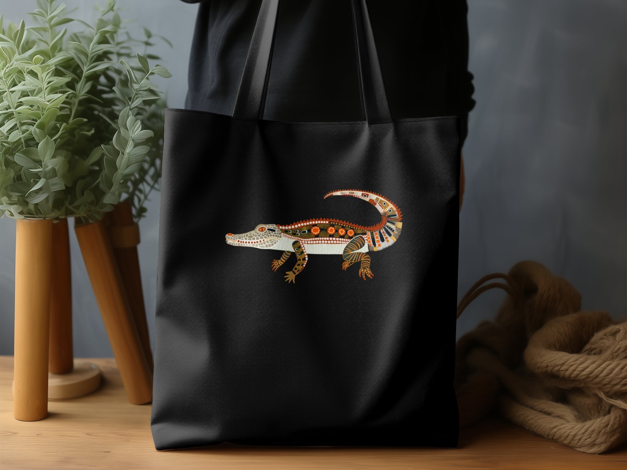 Colorful Australian Crocodile Art Tote Bag, Unique Reptile Design, Eco - Friendly Reusable Shopping Tote, Wildlife Lovers Gift - Craig Michael Design