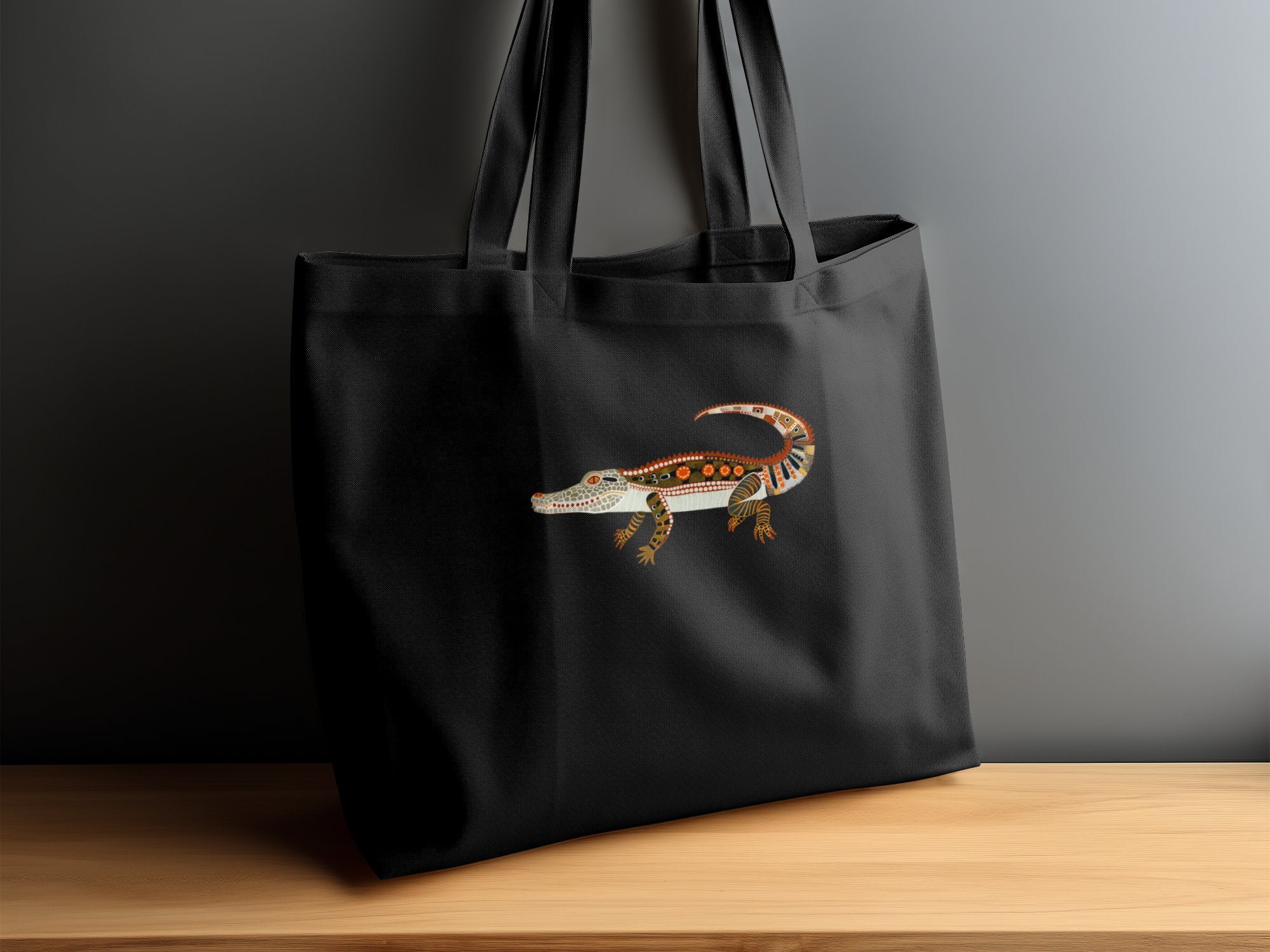 Colorful Australian Crocodile Art Tote Bag, Unique Reptile Design, Eco - Friendly Reusable Shopping Tote, Wildlife Lovers Gift - Craig Michael Design