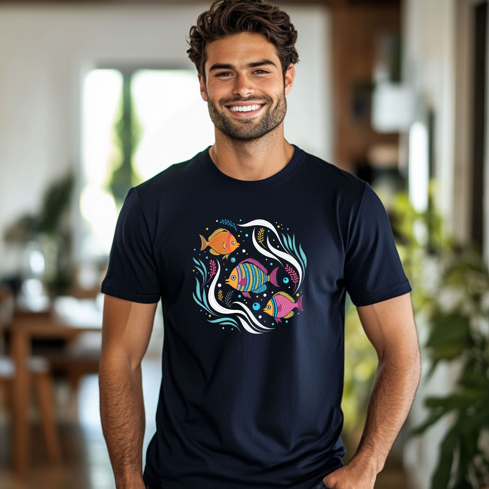 Colorful Fish Design, Cute Fish TShirt, Unique Art Shirt, Beach Ocean Theme, Casual Wear, Graphic Tee, Summer Outfit, Trendy Top - Craig Michael Design