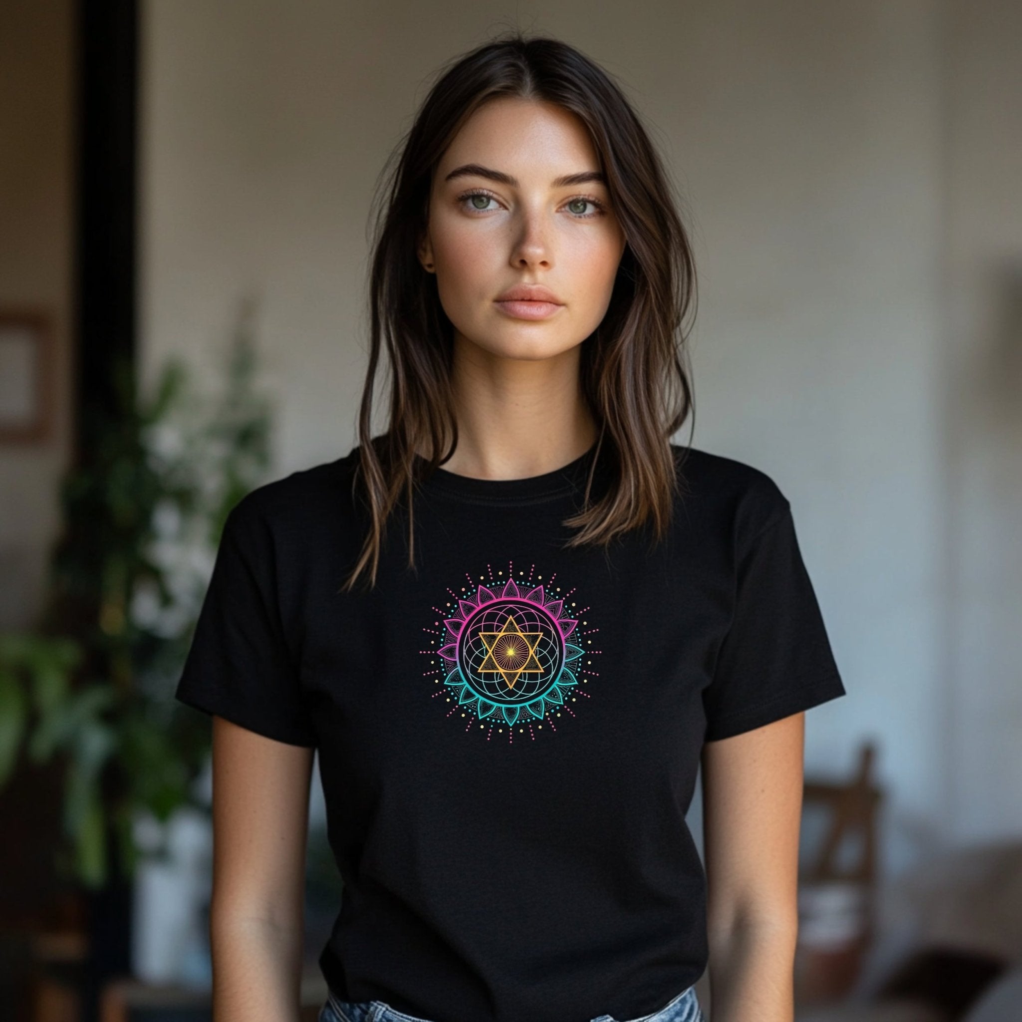 Colorful Mandala T-Shirt, Chakra Healing Spiritual Tee, Geometric Sacred Geometry Shirt, Yoga Meditation Top, Festival Boho Clothing - Craig Michael Design