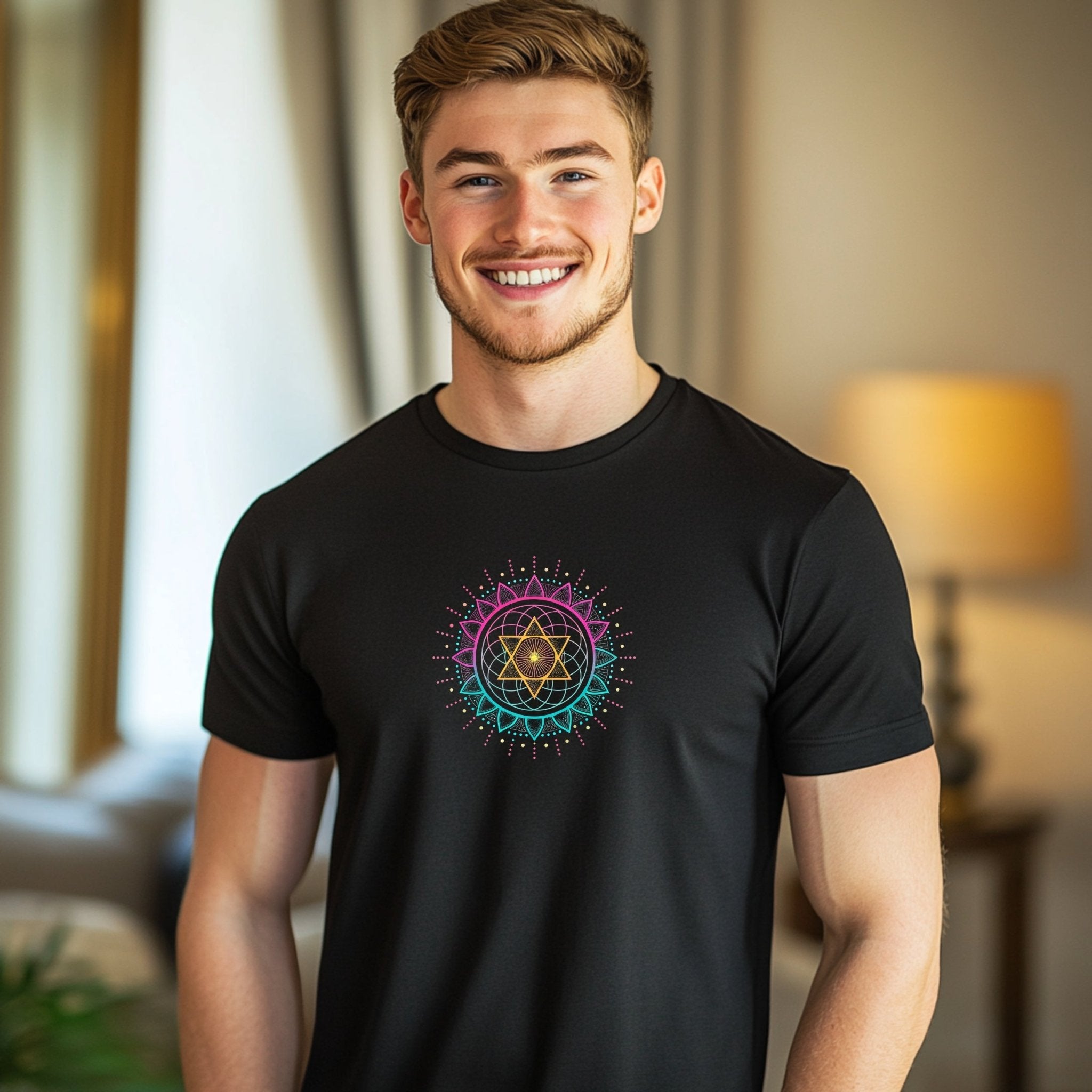 Colorful Mandala T-Shirt, Chakra Healing Spiritual Tee, Geometric Sacred Geometry Shirt, Yoga Meditation Top, Festival Boho Clothing - Craig Michael Design