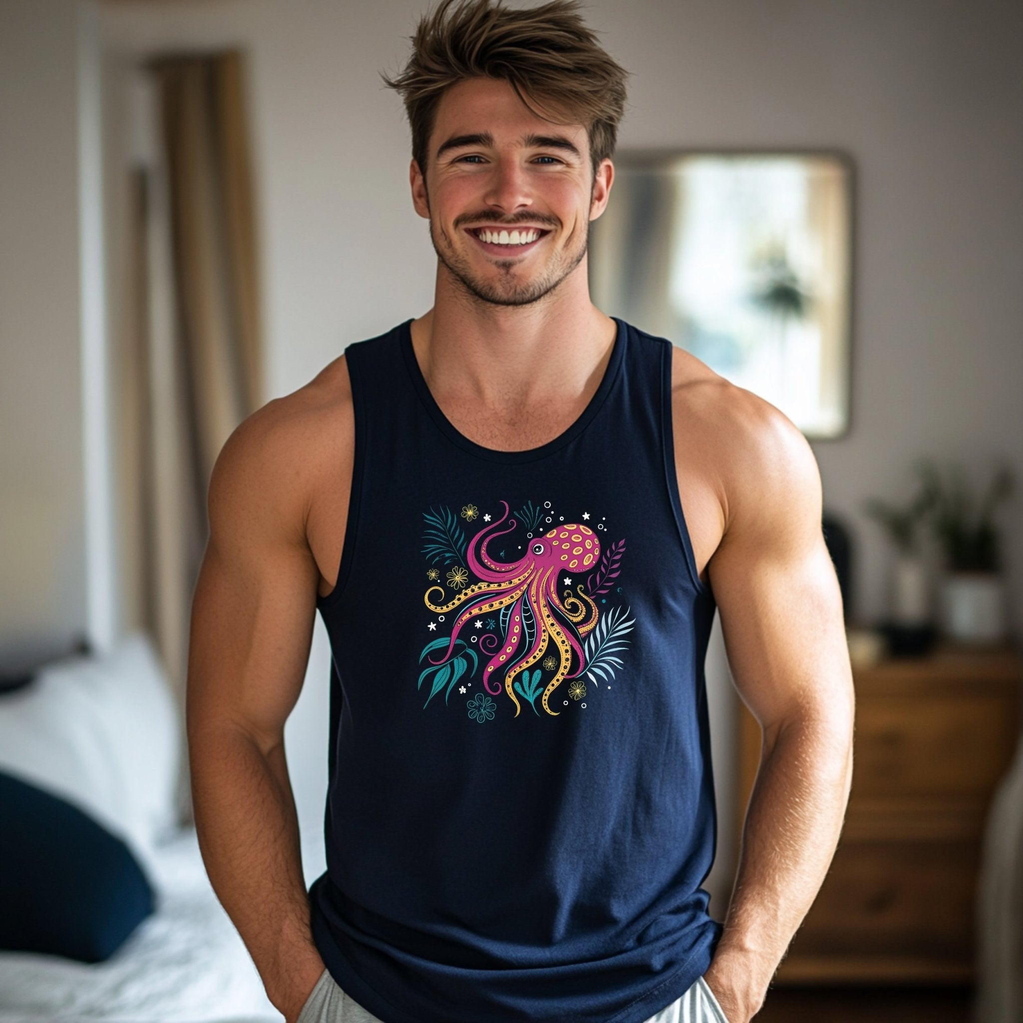 Colorful Octopus Tank Top Gift for Ocean Lovers Great Barrier Reef Inspired Octopus Design Beach Vacation Apparel - Craig Michael Design