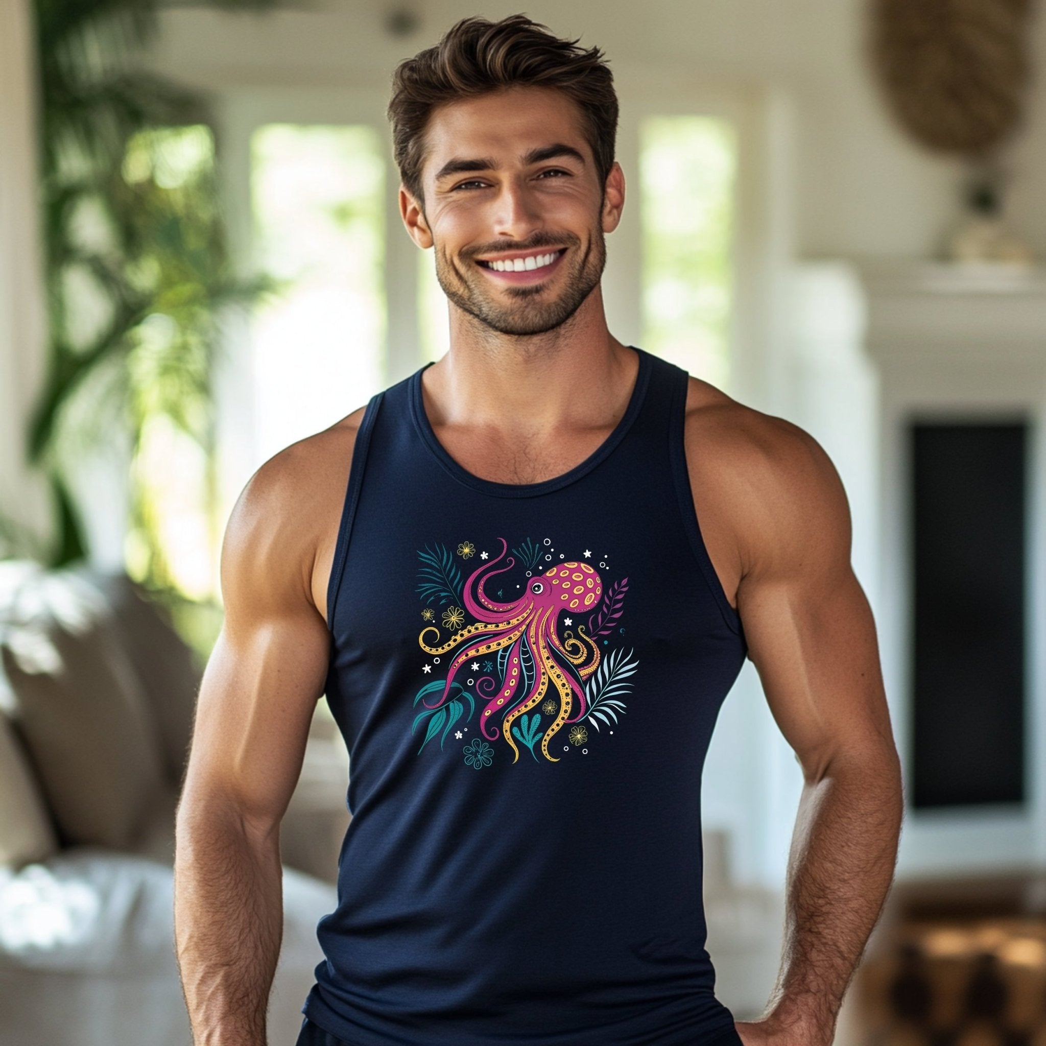 Colorful Octopus Tank Top Gift for Ocean Lovers Great Barrier Reef Inspired Octopus Design Beach Vacation Apparel - Craig Michael Design