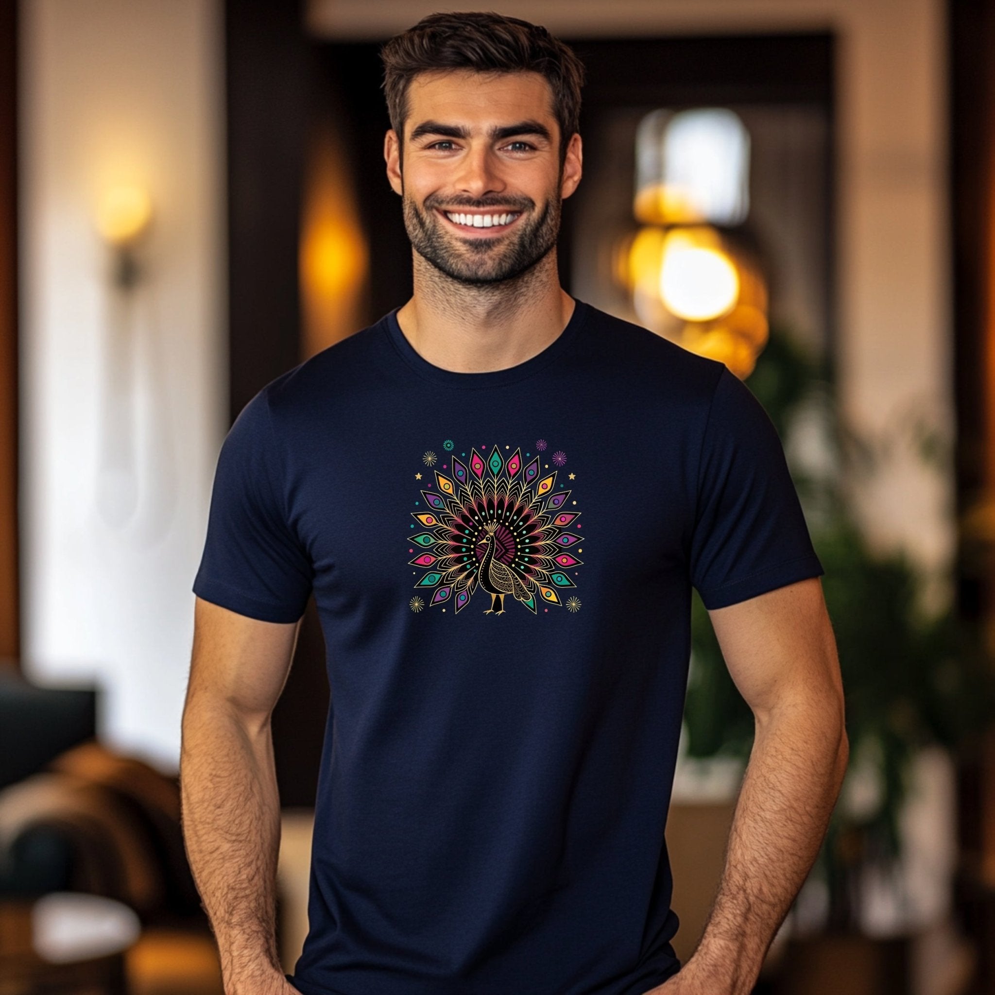 Colorful Peacock Graphic Tee, Artistic Peacock T-Shirt, Vibrant Peacock Design Shirt, Peacock Art Tee, Unique Peacock Print Top - Craig Michael Design