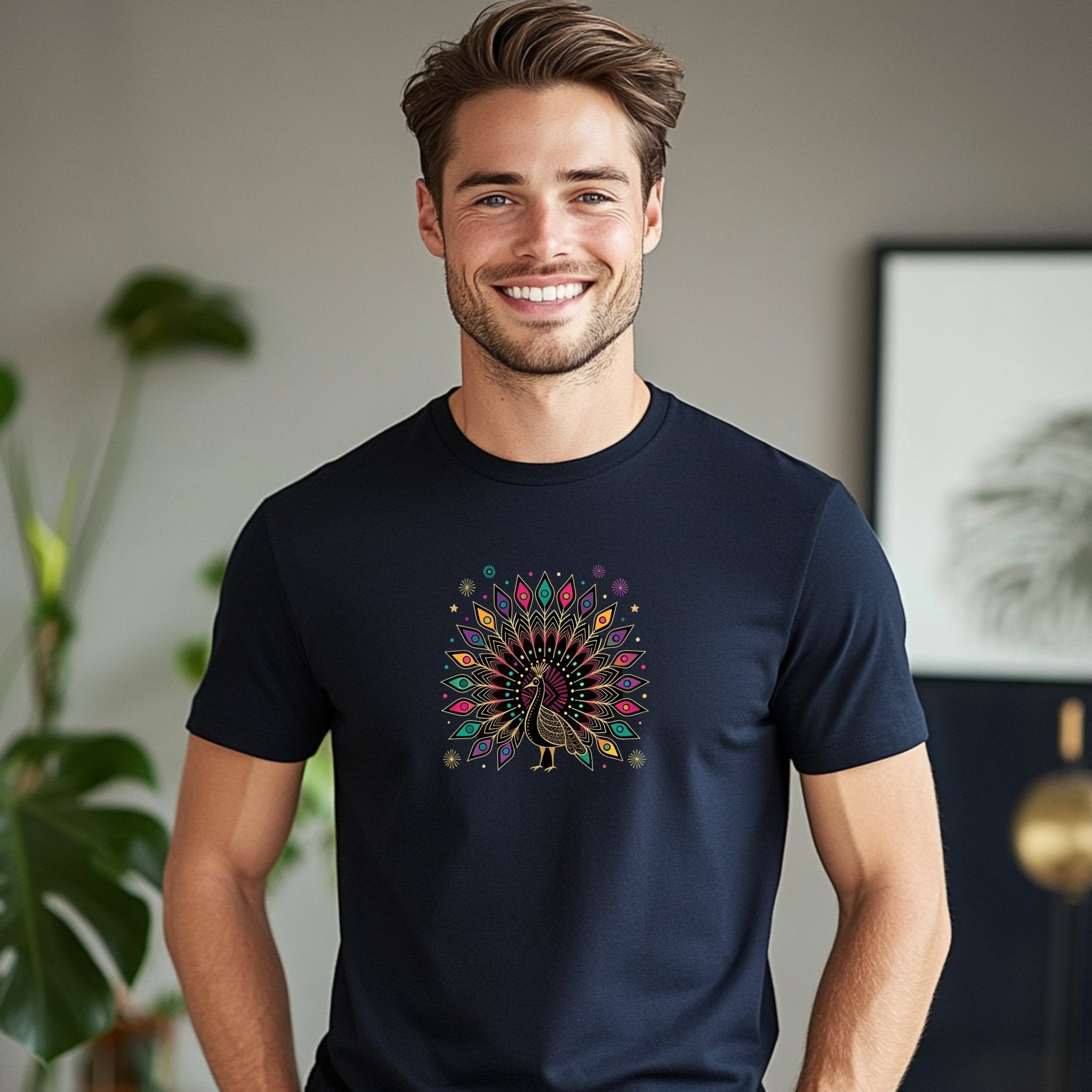 Colorful Peacock Graphic Tee, Artistic Peacock T-Shirt, Vibrant Peacock Design Shirt, Peacock Art Tee, Unique Peacock Print Top - Craig Michael Design