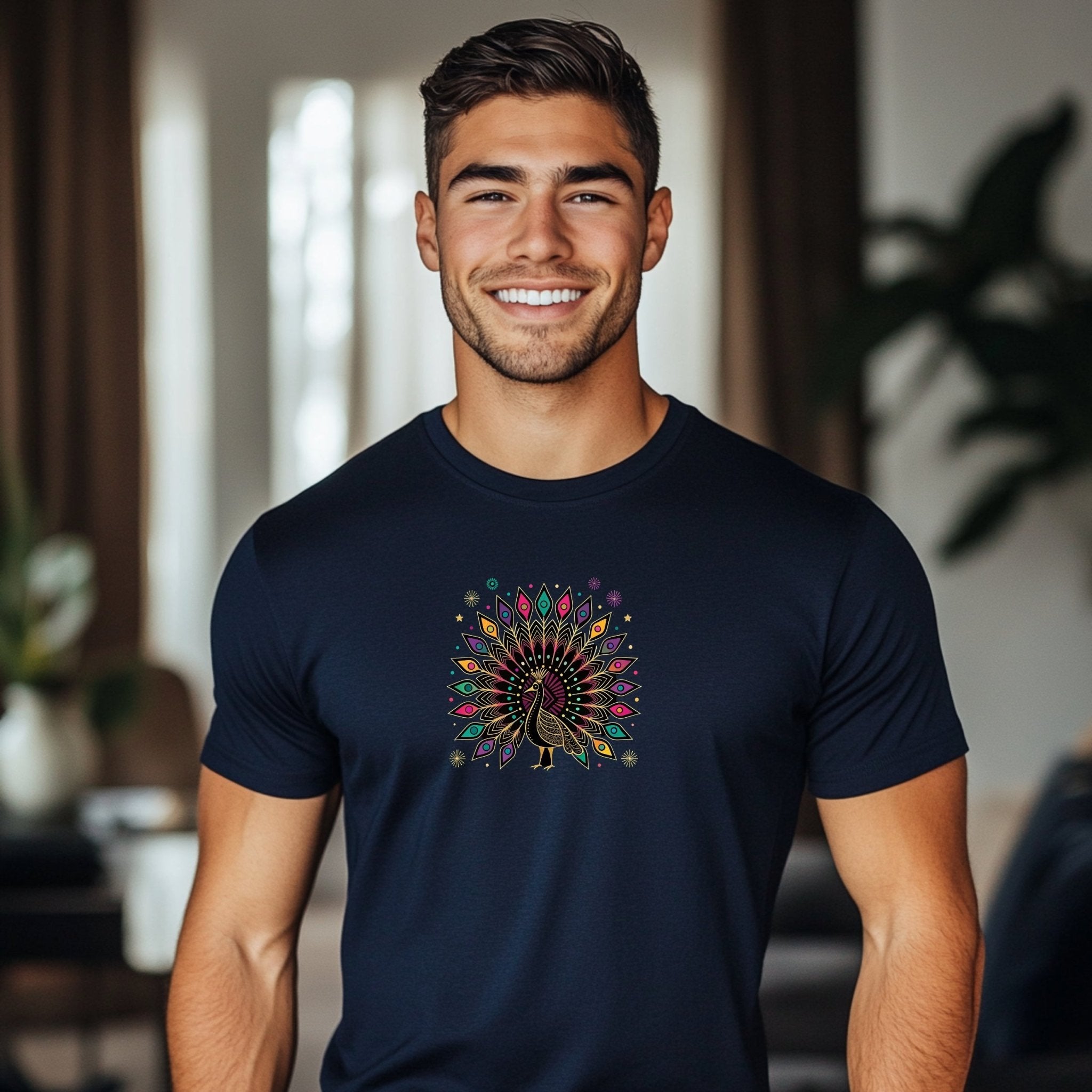 Colorful Peacock Graphic Tee, Artistic Peacock T-Shirt, Vibrant Peacock Design Shirt, Peacock Art Tee, Unique Peacock Print Top - Craig Michael Design