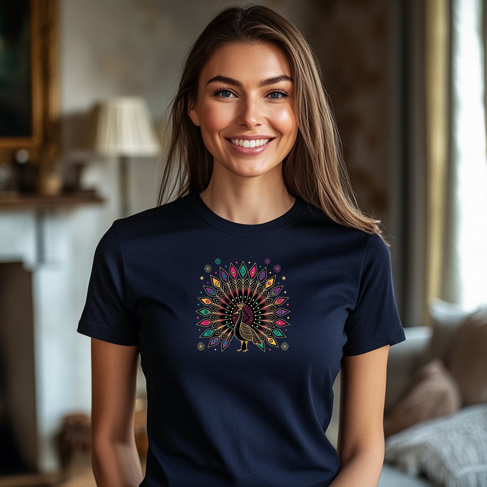 Colorful Peacock Graphic Tee, Artistic Peacock T-Shirt, Vibrant Peacock Design Shirt, Peacock Art Tee, Unique Peacock Print Top - Craig Michael Design