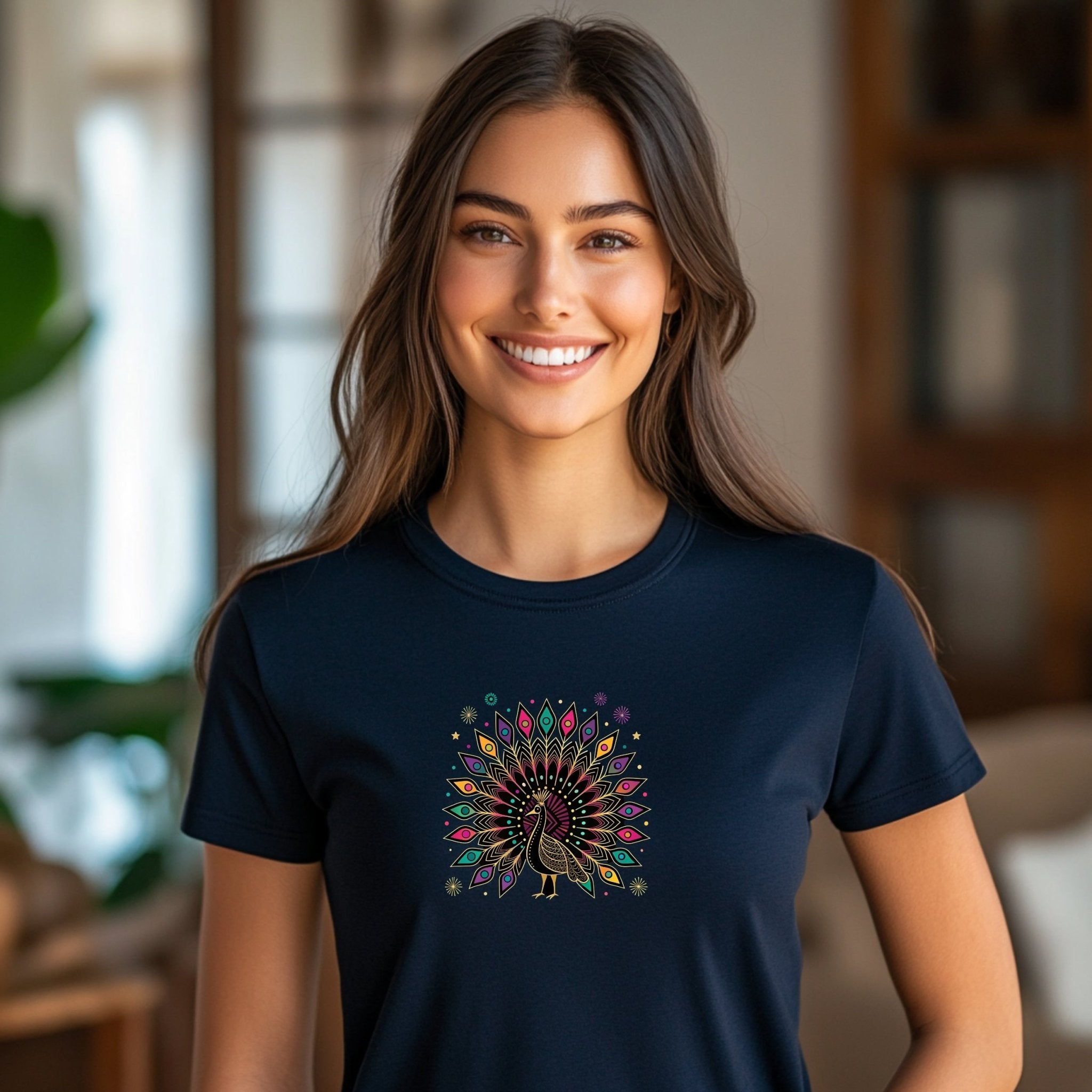 Colorful Peacock Graphic Tee, Artistic Peacock T-Shirt, Vibrant Peacock Design Shirt, Peacock Art Tee, Unique Peacock Print Top - Craig Michael Design