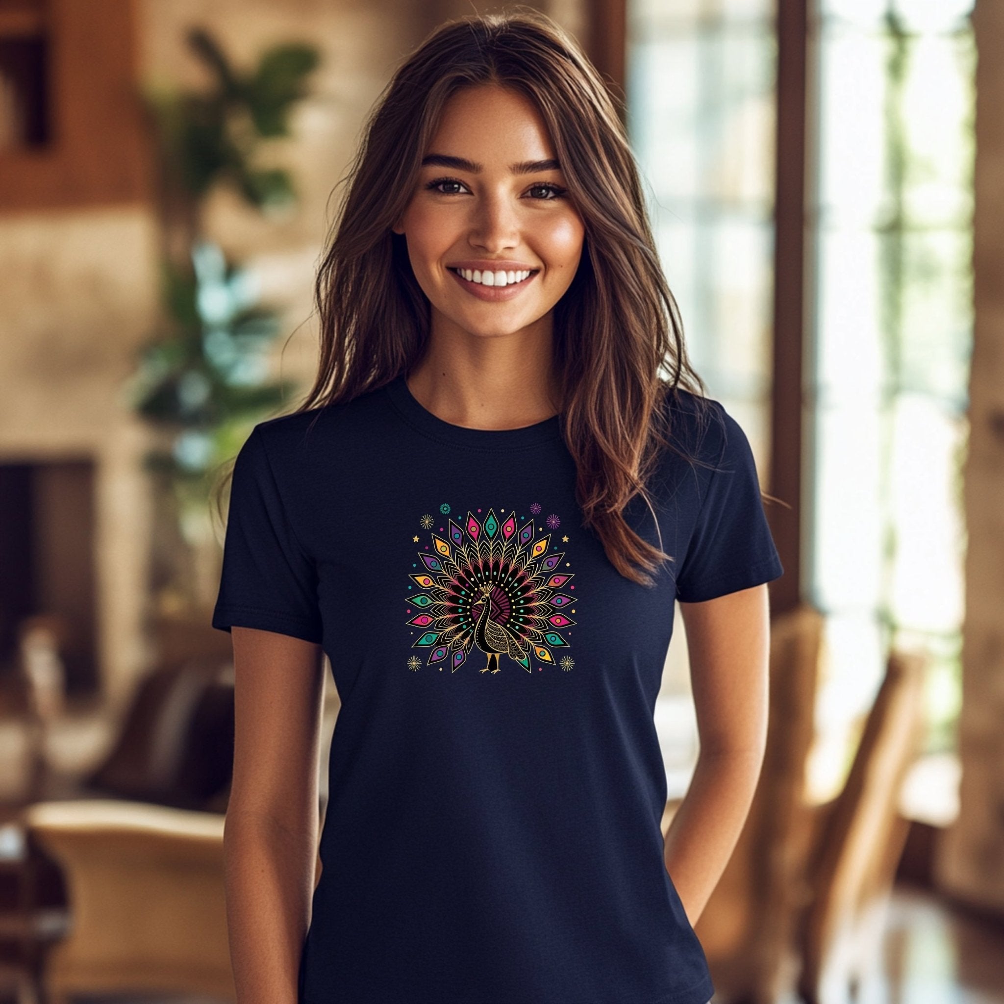 Colorful Peacock Graphic Tee, Artistic Peacock T-Shirt, Vibrant Peacock Design Shirt, Peacock Art Tee, Unique Peacock Print Top - Craig Michael Design