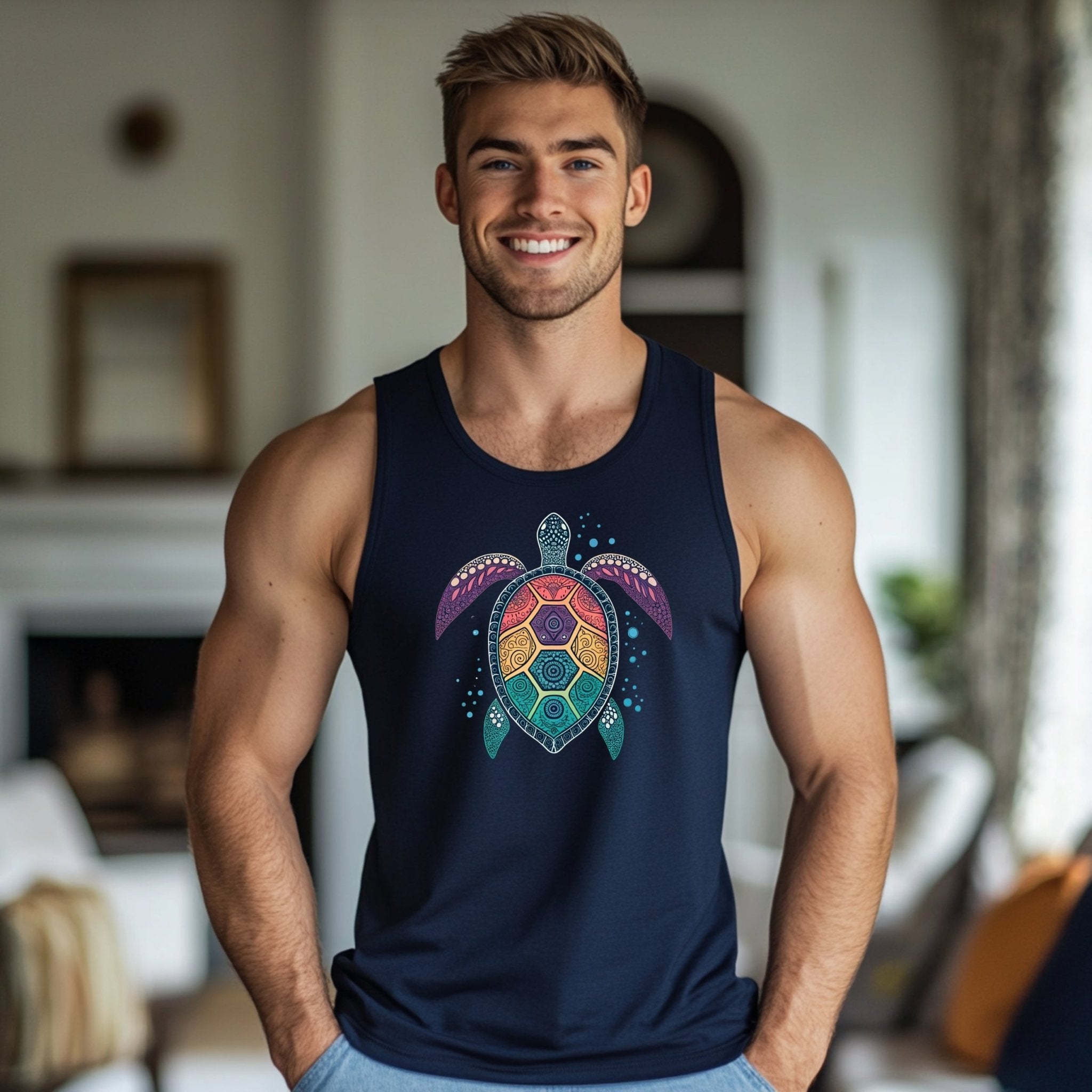 Colorful Sea Turtle Tank Top, Great Barrier Reef Inspired Shirt, Marine Life Graphic Tee, Australia Inspired Apparel, Beachwear - Craig Michael Design