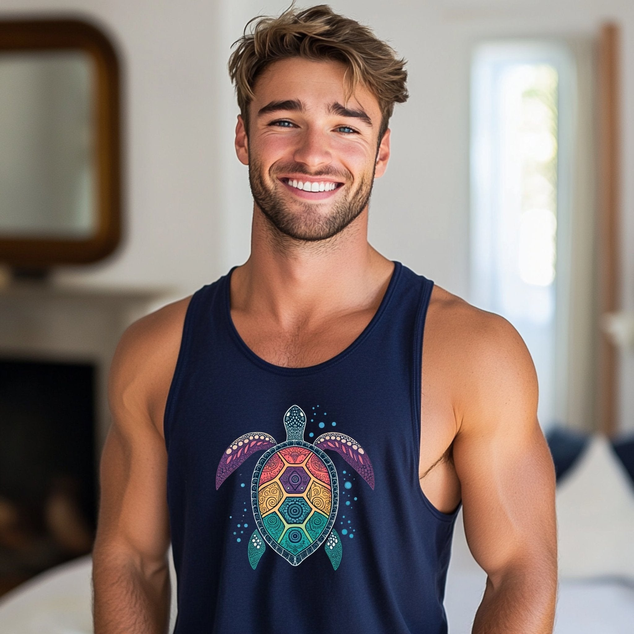 Colorful Sea Turtle Tank Top, Great Barrier Reef Inspired Shirt, Marine Life Graphic Tee, Australia Inspired Apparel, Beachwear - Craig Michael Design