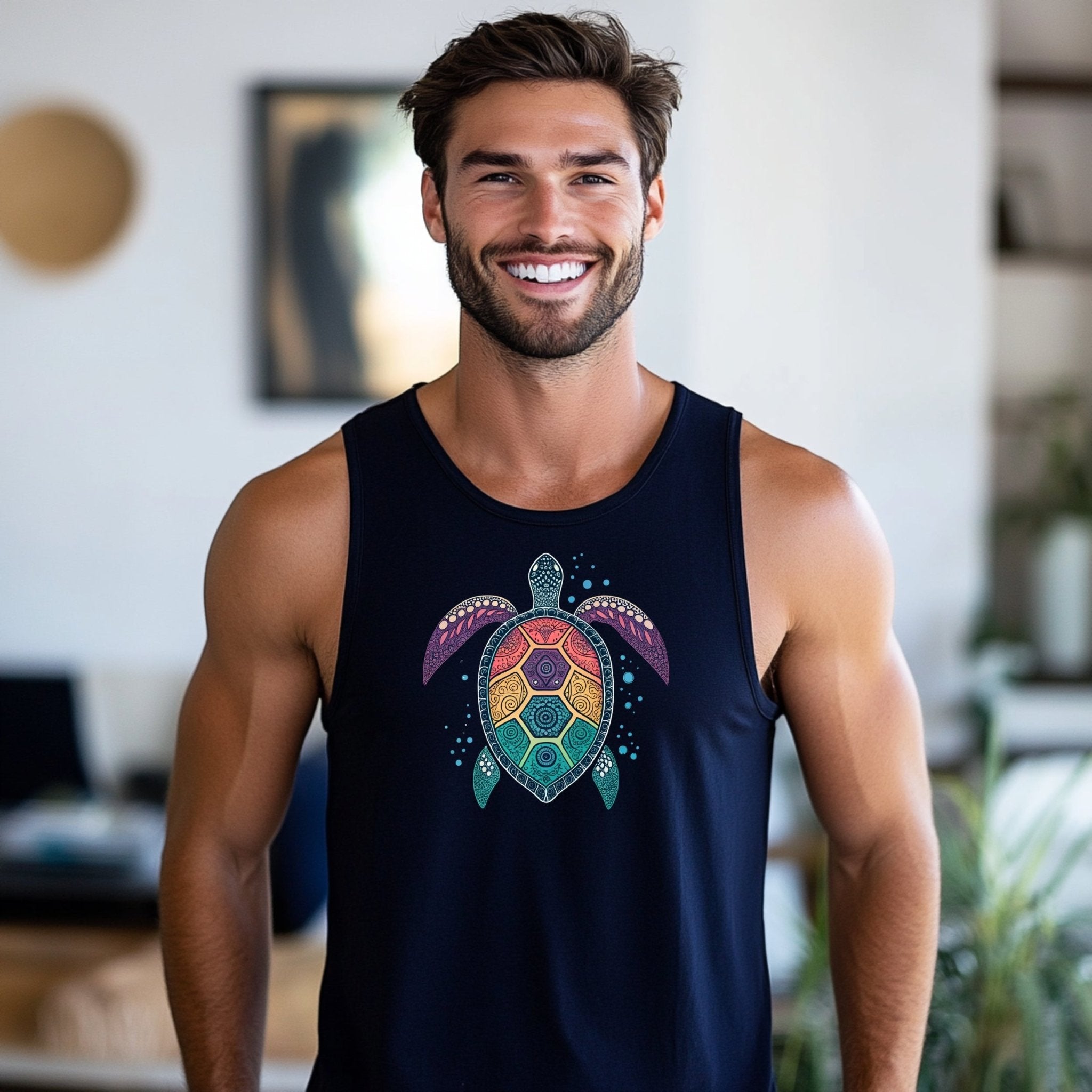 Colorful Sea Turtle Tank Top, Great Barrier Reef Inspired Shirt, Marine Life Graphic Tee, Australia Inspired Apparel, Beachwear - Craig Michael Design