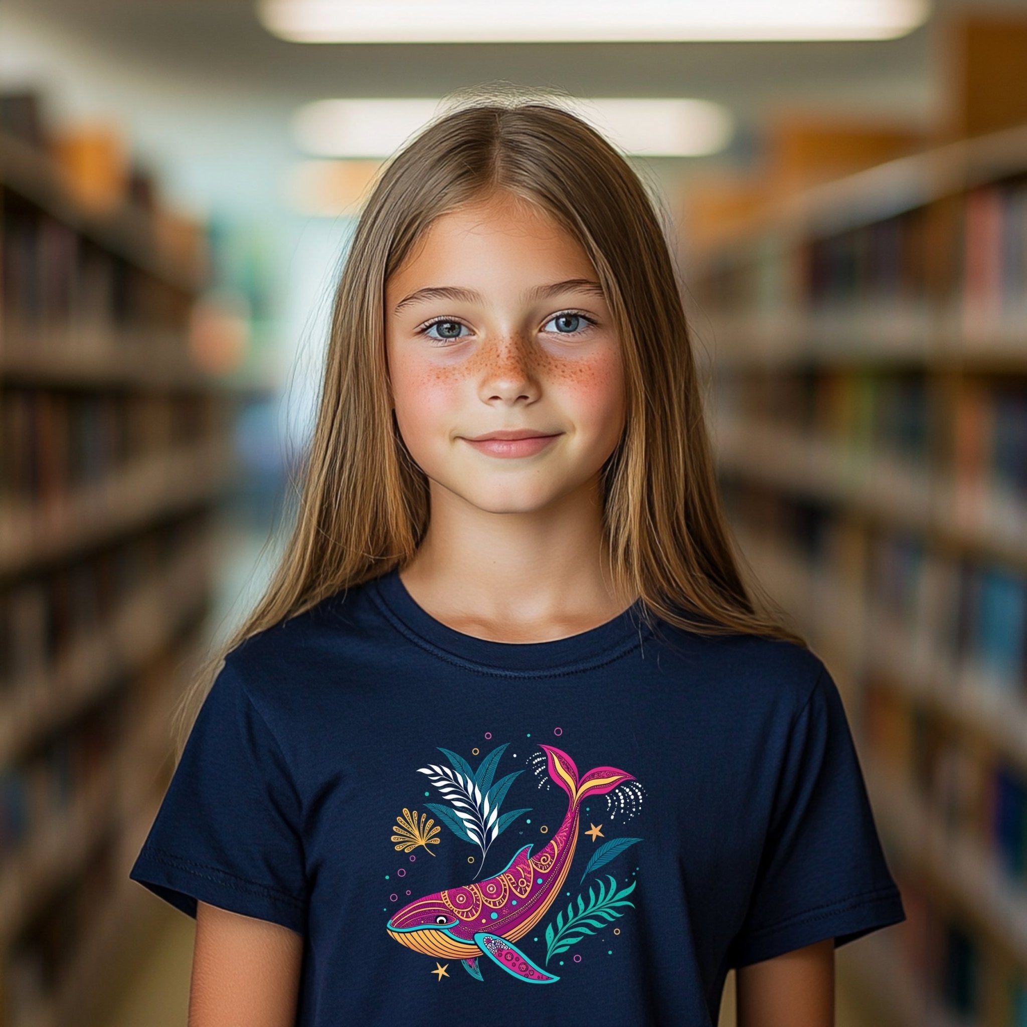 Colorful Whale Design T-Shirt, Kids Ocean Graphic Tee, Youth Short Sleeve Shirt, Fun Marine Life Art, Boys Girls Summer Top - Craig Michael Design