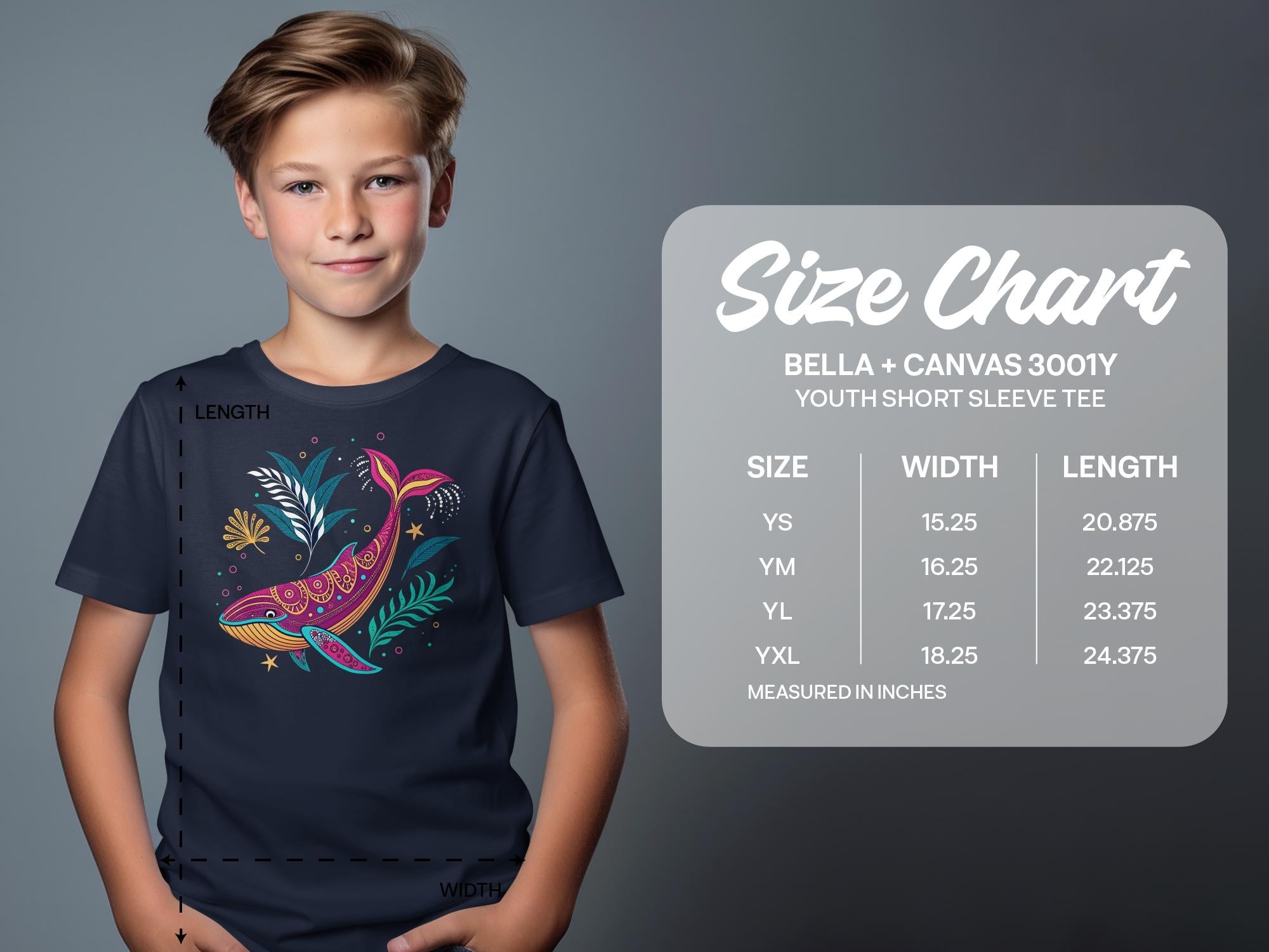 Colorful Whale Design T-Shirt, Kids Ocean Graphic Tee, Youth Short Sleeve Shirt, Fun Marine Life Art, Boys Girls Summer Top - Craig Michael Design