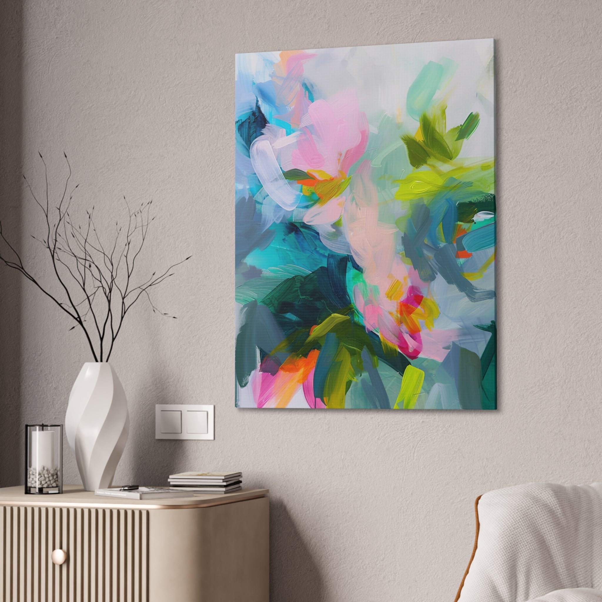 Colourful Abstract Canvas Art, Modern Wall Decor, Blue Pink Green Brushstrokes, Bold Artistic Design, Contemporary Artwork - Craig Michael Design