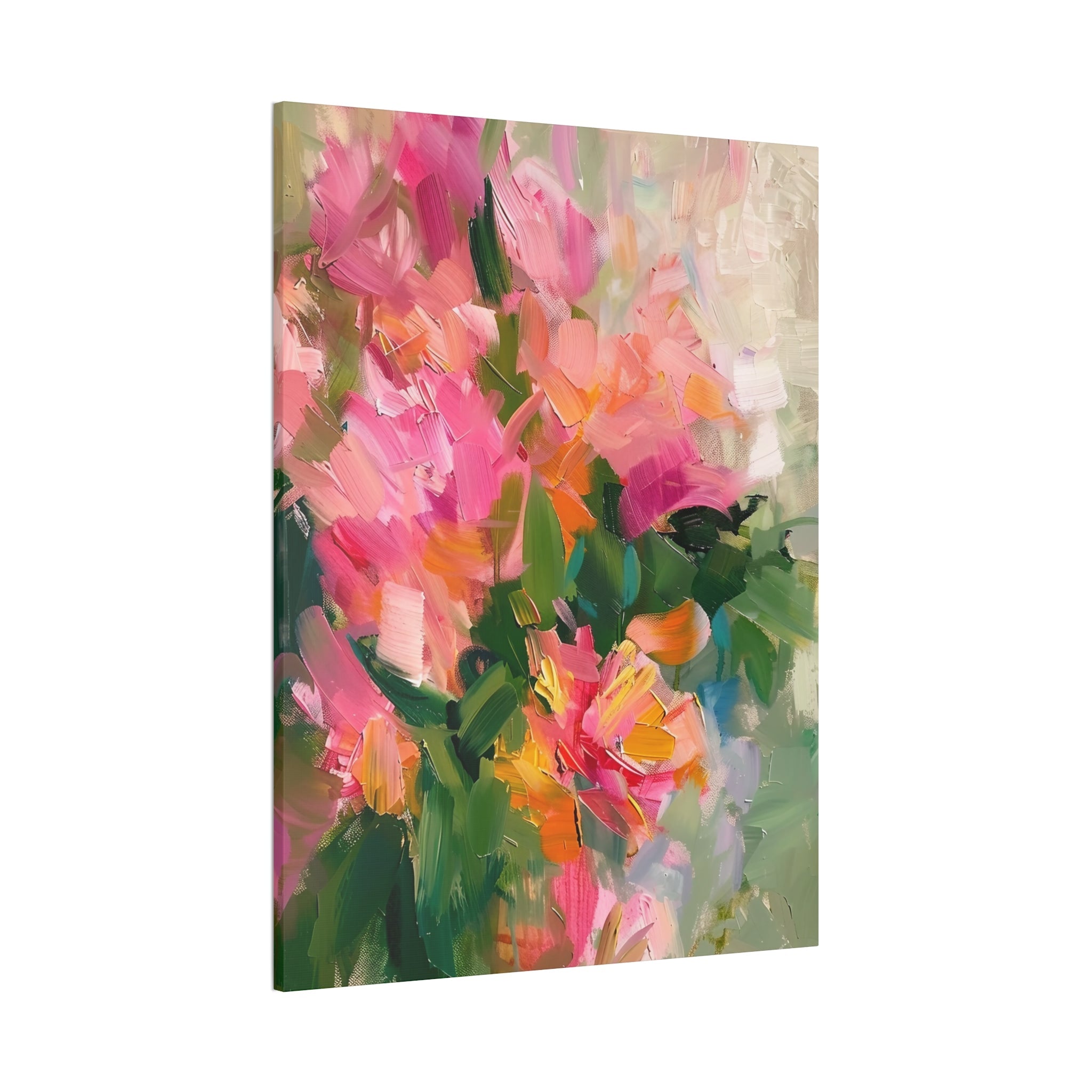 Colourful Abstract Floral Art Print, Vibrant Pink and Green Blossoms Canvas Wall Decor, Impressionist Flower Painting - Craig Michael Design