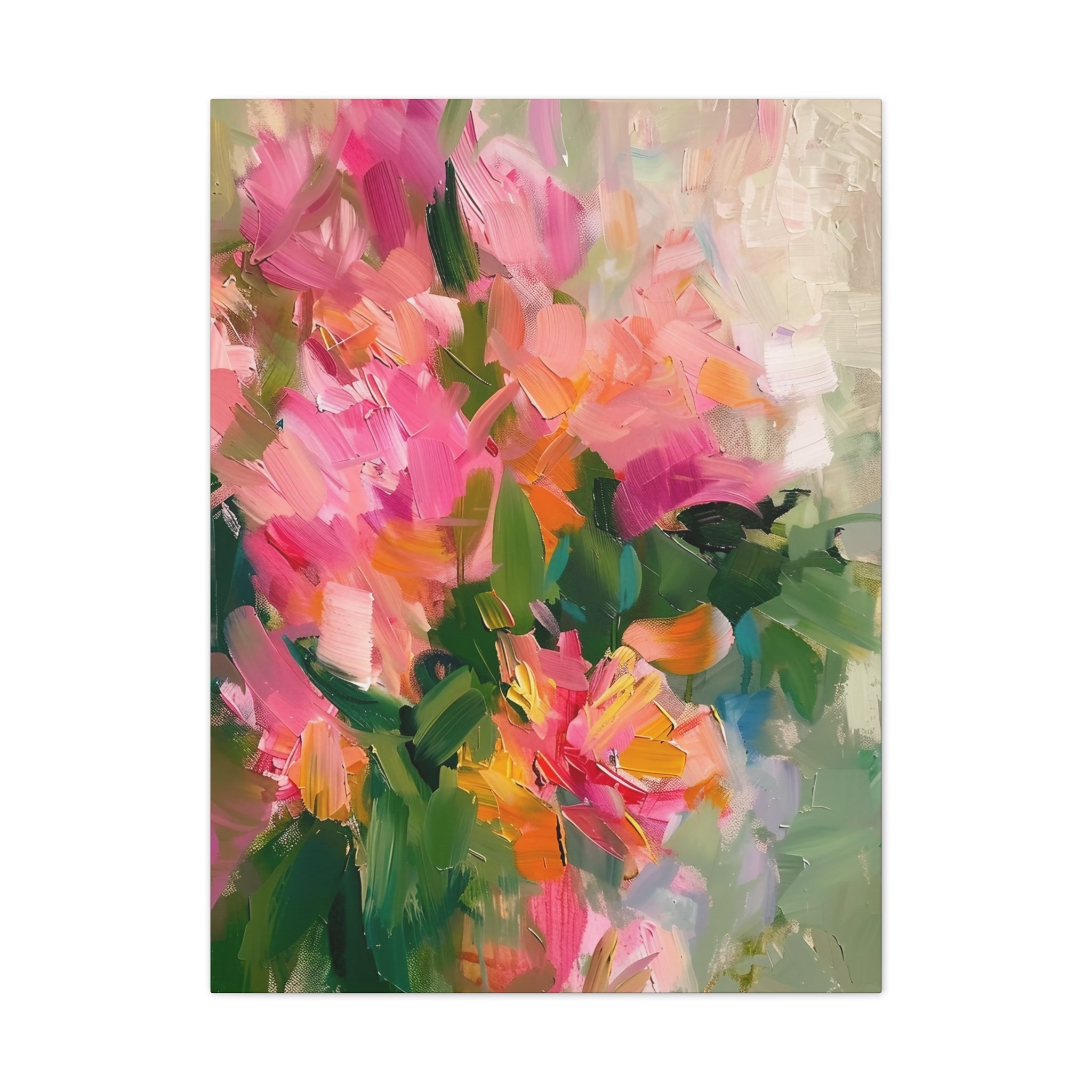 Colourful Abstract Floral Art Print, Vibrant Pink and Green Blossoms Canvas Wall Decor, Impressionist Flower Painting - Craig Michael Design