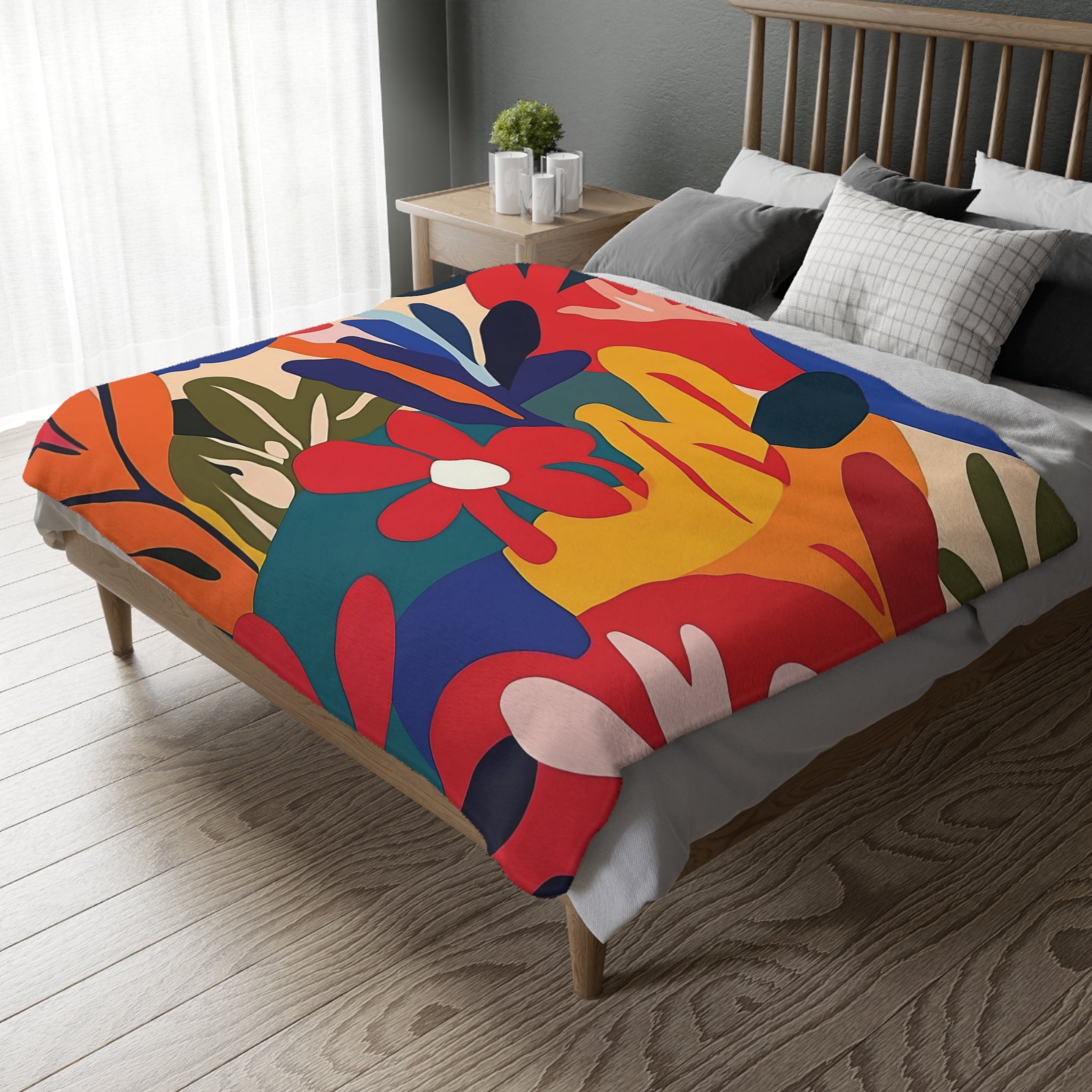 Colourful African Inspired Floral Art Blanket, Bold Abstract Patterns Cozy Blanket, Vibrant Decorative Throw Blanket for Home - Craig Michael Design