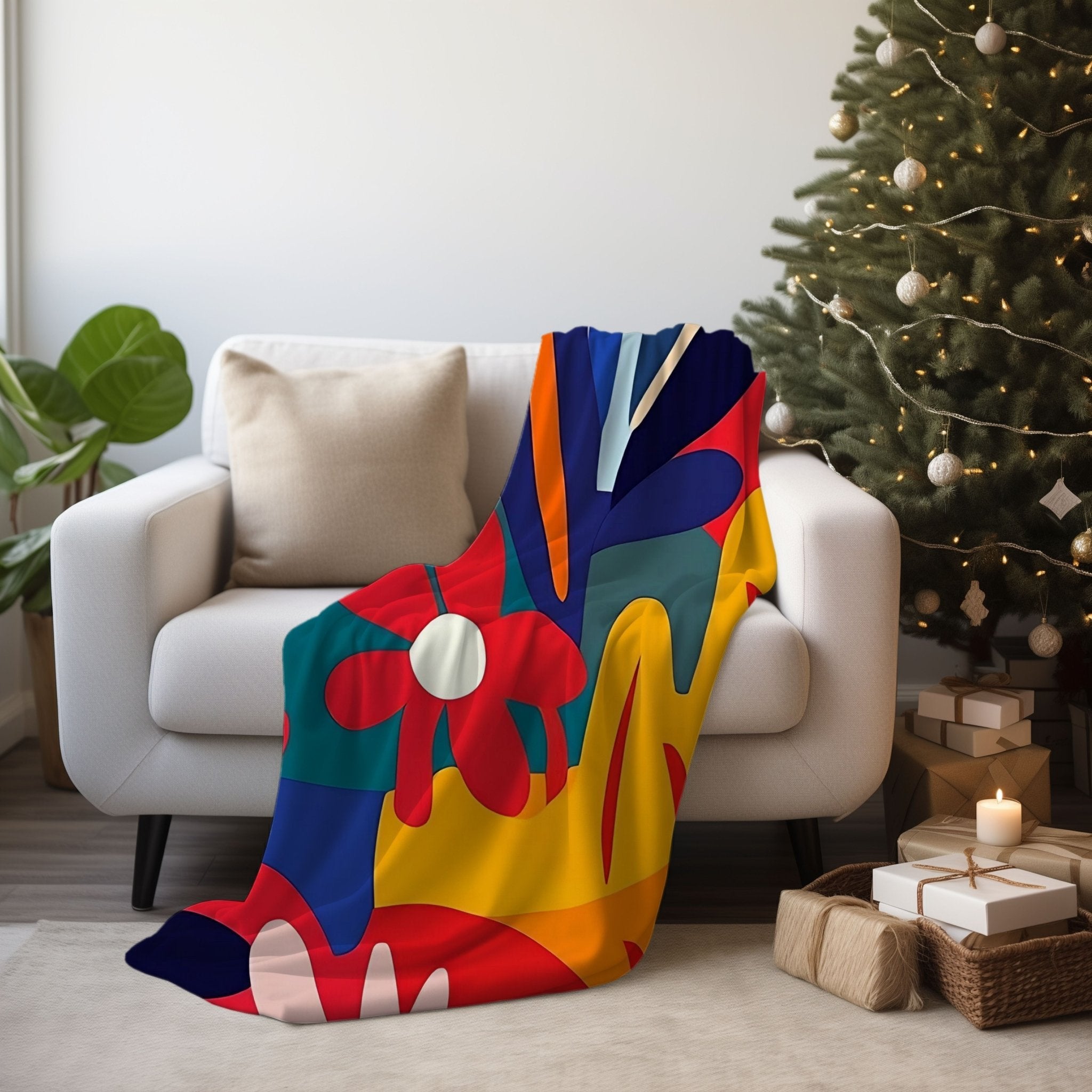 Colourful African Inspired Floral Art Blanket, Bold Abstract Patterns Cozy Blanket, Vibrant Decorative Throw Blanket for Home - Craig Michael Design