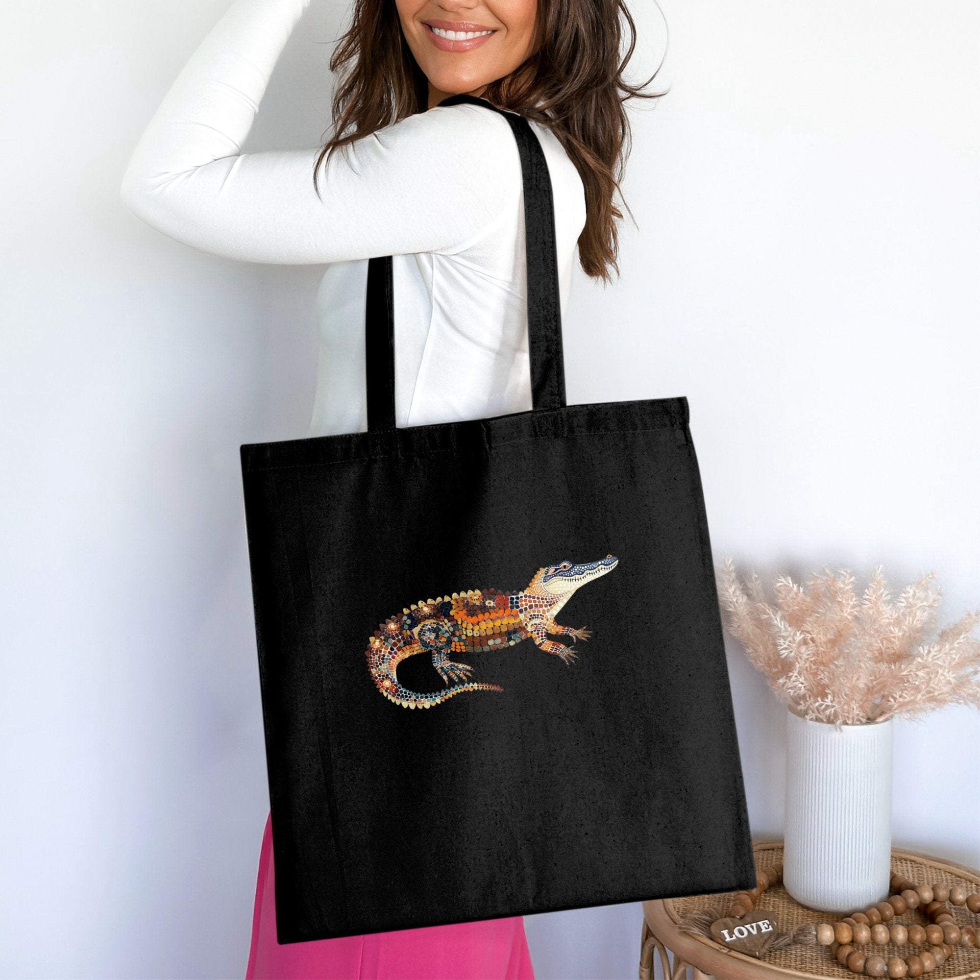 Colourful Crocodile Tote Bag, Unique Animal Print, Artistic Crocodile Design, Reusable Shopping Tote, Eco - Friendly Shopping Bag, - Craig Michael Design