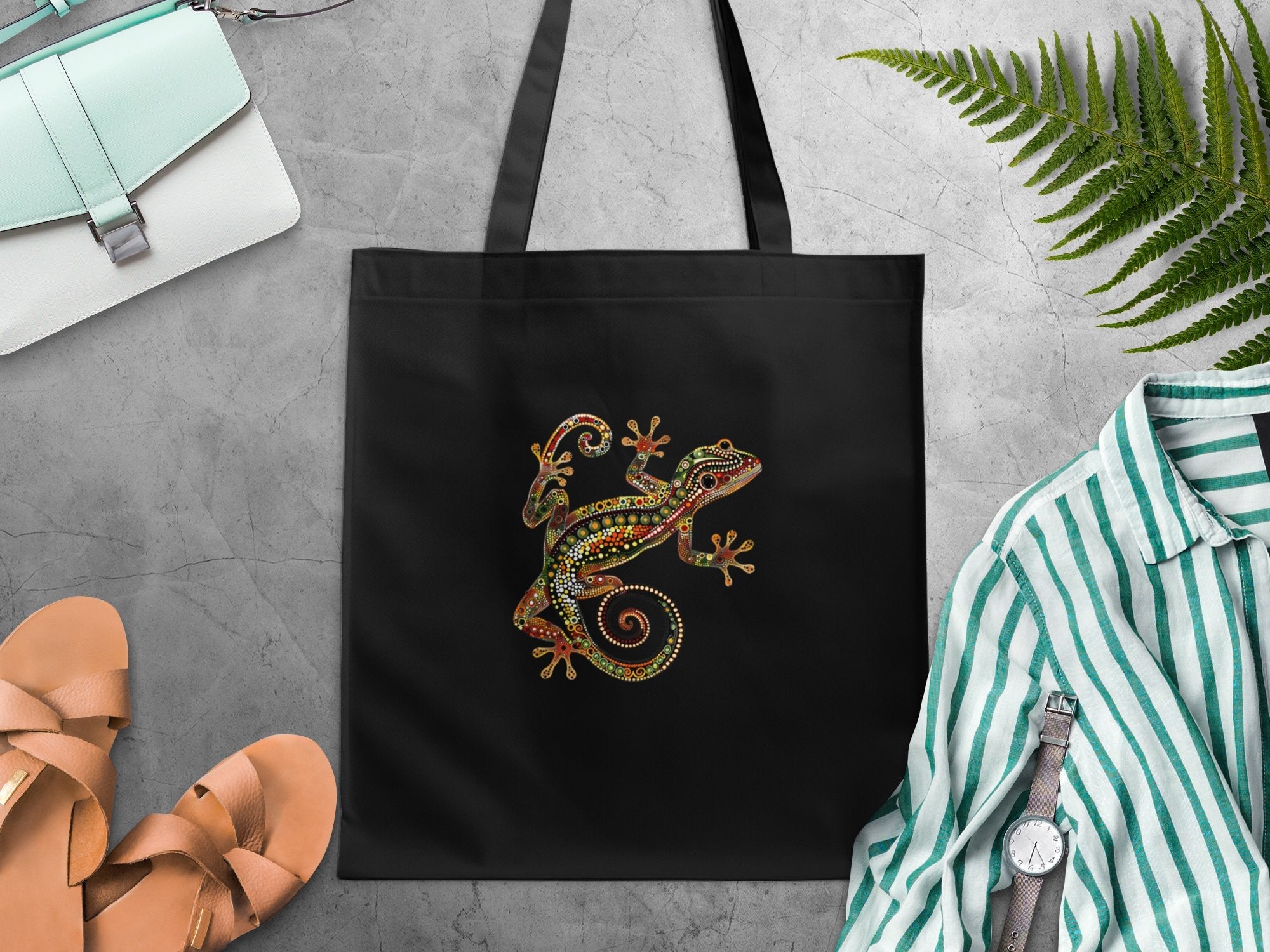 Colourful Gecko Art Tote Bag, Bohemian Style Reusable Bag, Artistic Design Shoulder Bag, Unique Gift Idea, Eco - Friendly Shopping Bag - Craig Michael Design