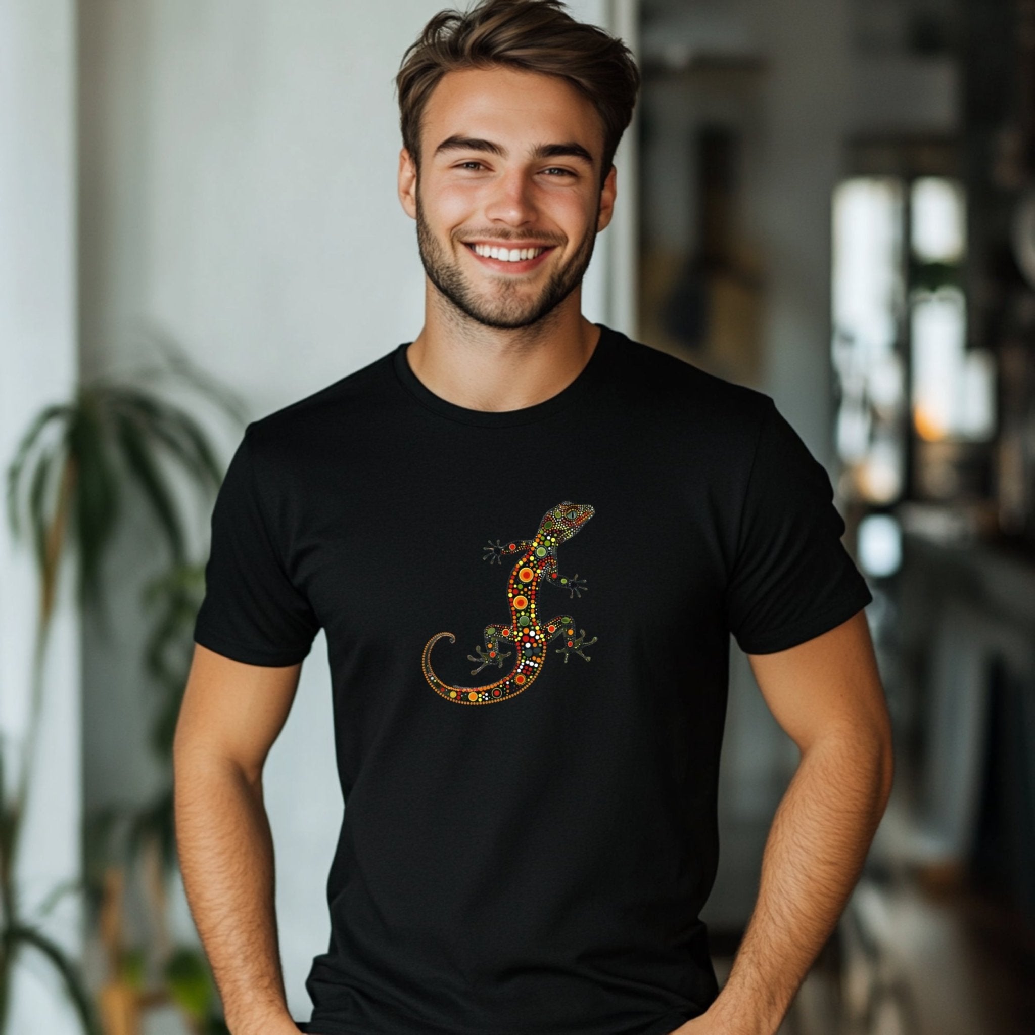 Colourful Gecko Design T-Shirt, Unique Handcrafted Graphic Tee for Nature Lovers, Stylish Animal Art Wear - Craig Michael Design