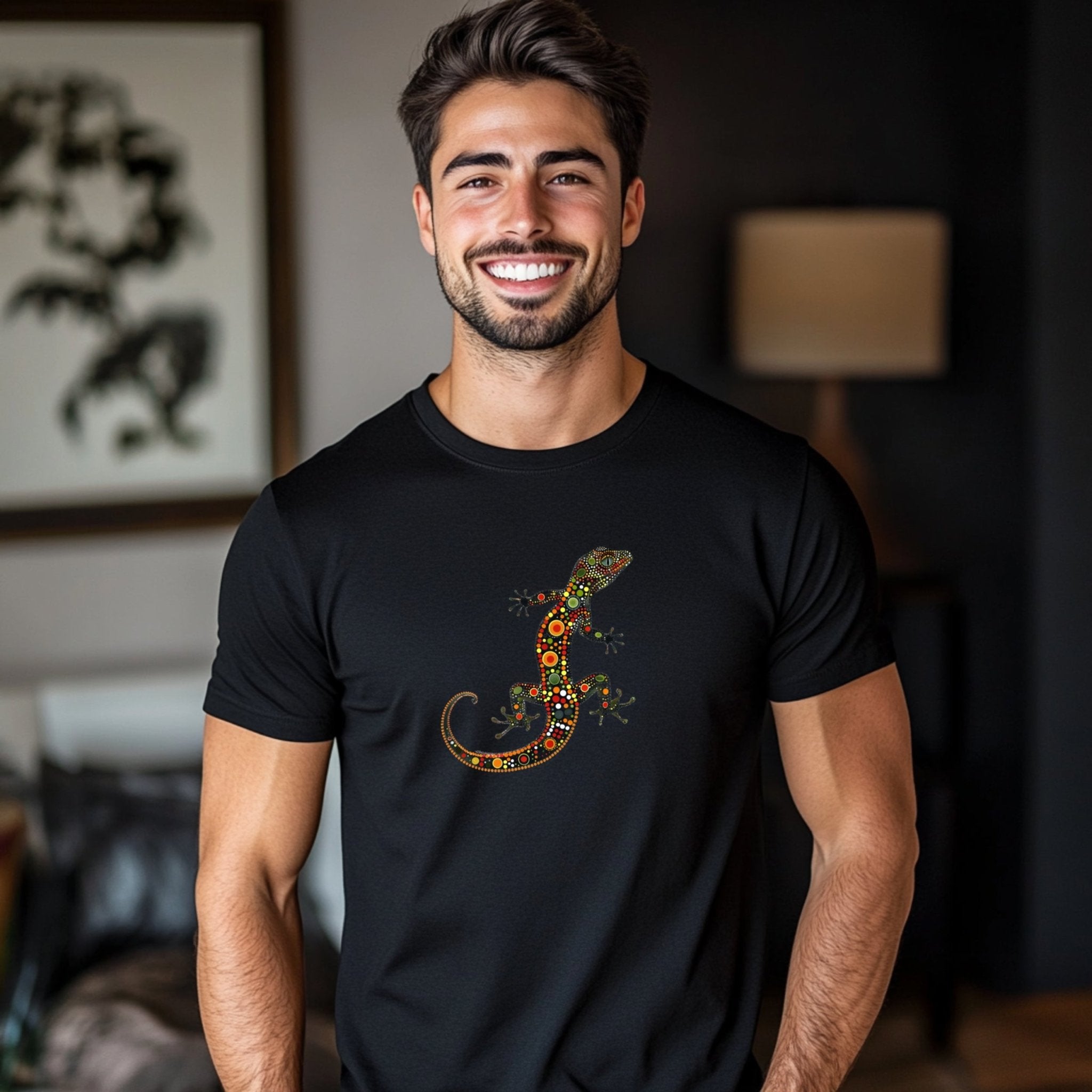 Colourful Gecko Design T-Shirt, Unique Handcrafted Graphic Tee for Nature Lovers, Stylish Animal Art Wear - Craig Michael Design