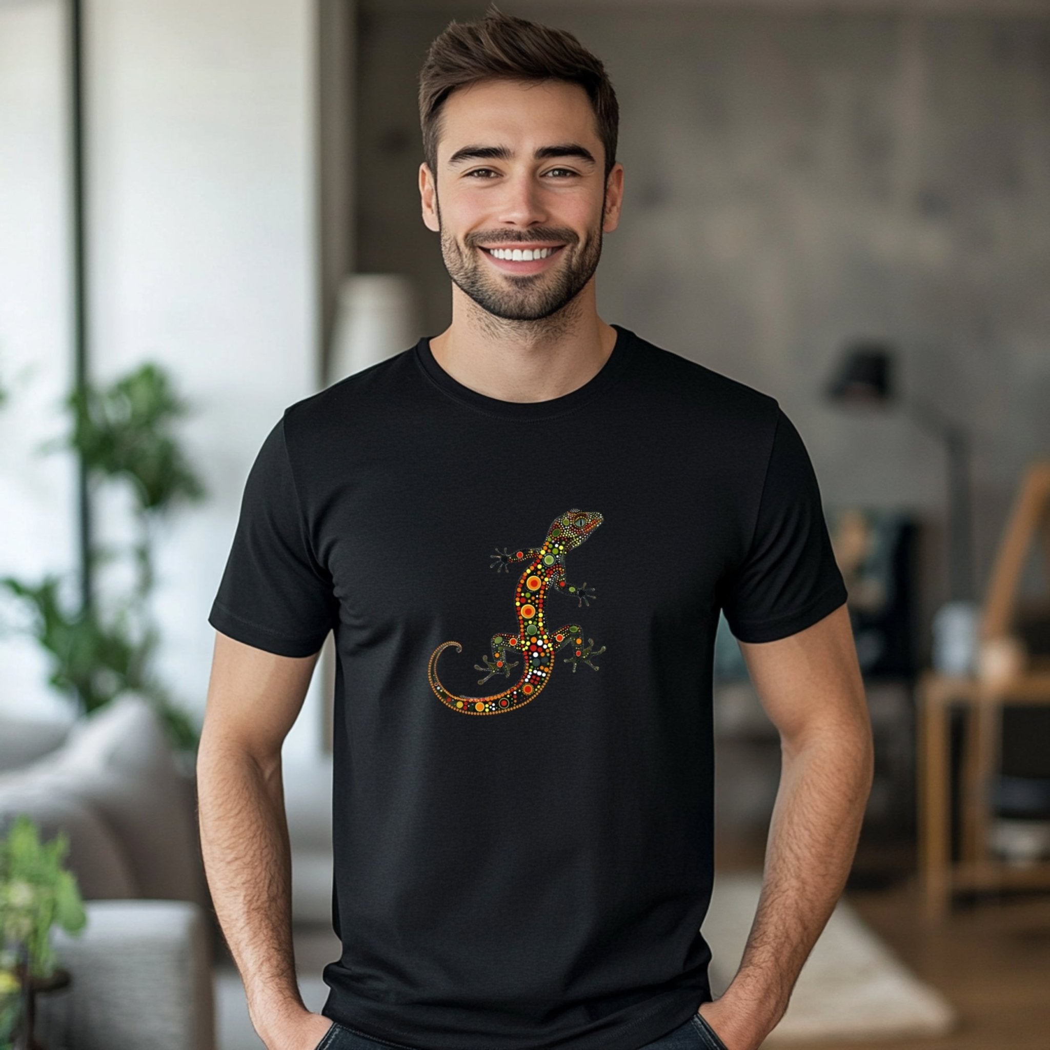 Colourful Gecko Design T-Shirt, Unique Handcrafted Graphic Tee for Nature Lovers, Stylish Animal Art Wear - Craig Michael Design