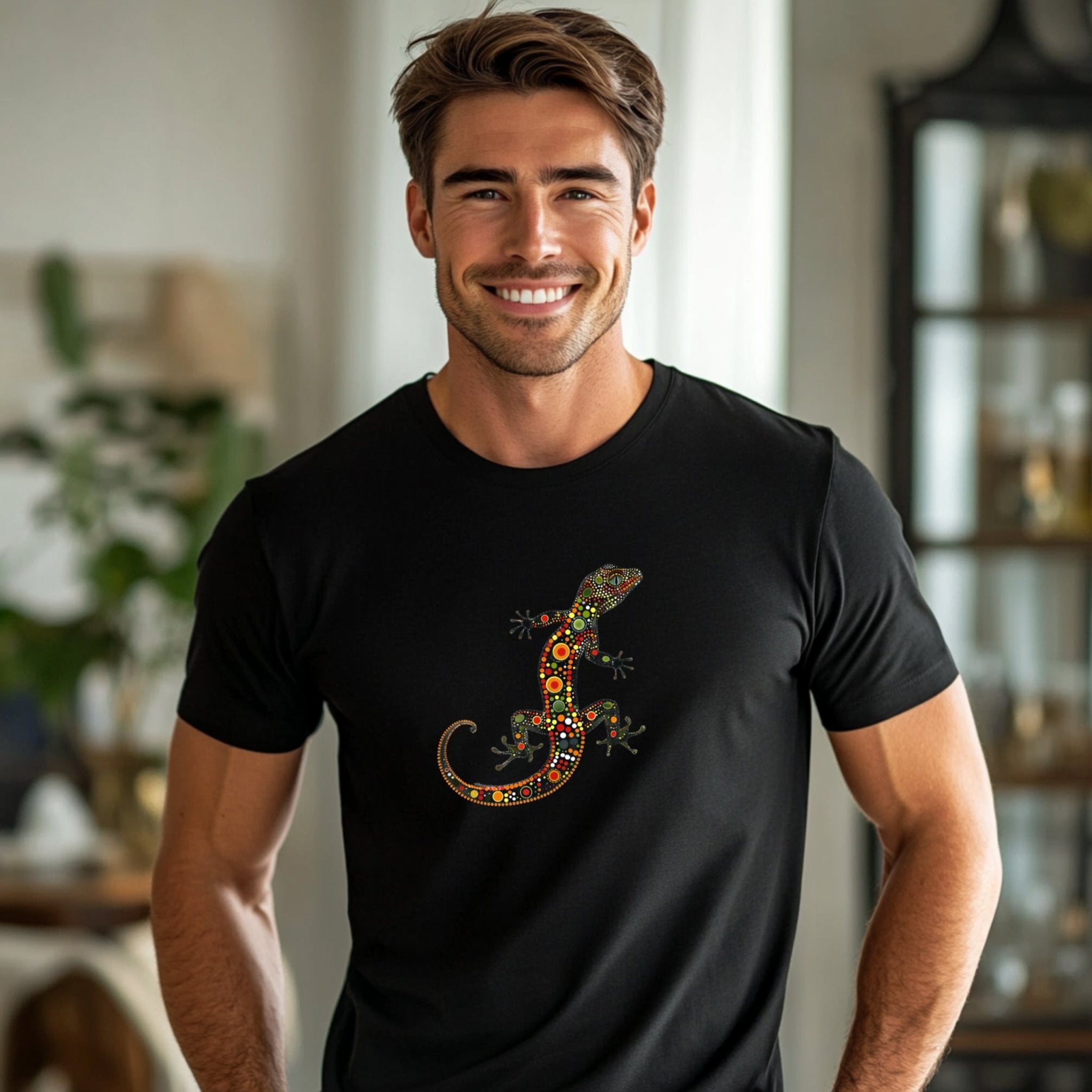 Colourful Gecko Design T-Shirt, Unique Handcrafted Graphic Tee for Nature Lovers, Stylish Animal Art Wear - Craig Michael Design