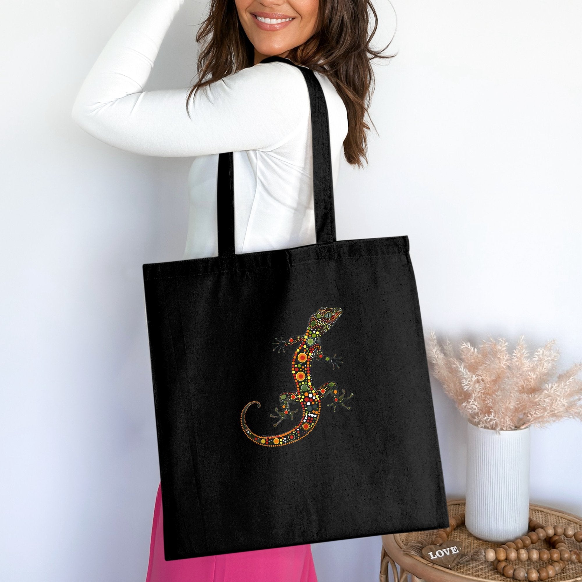 Colourful Gecko Tote Bag, Unique Animal Design, Eco - friendly Bag, Reusable Shopping Bag, Artistic Lizard Print, Gift for Nature Lovers - Craig Michael Design