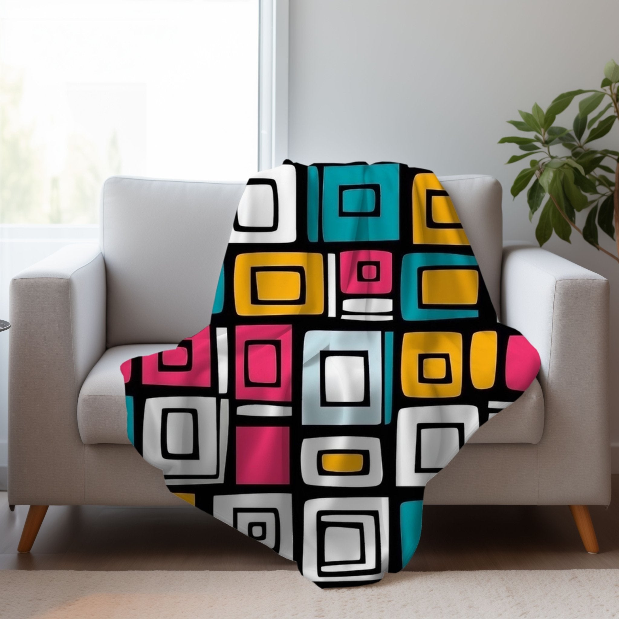 Colourful Geometric African Inspired Blanket, Cozy Throw Blanket, Vibrant Patterned Bedding, Modern Home Decor Blanket - Craig Michael Design