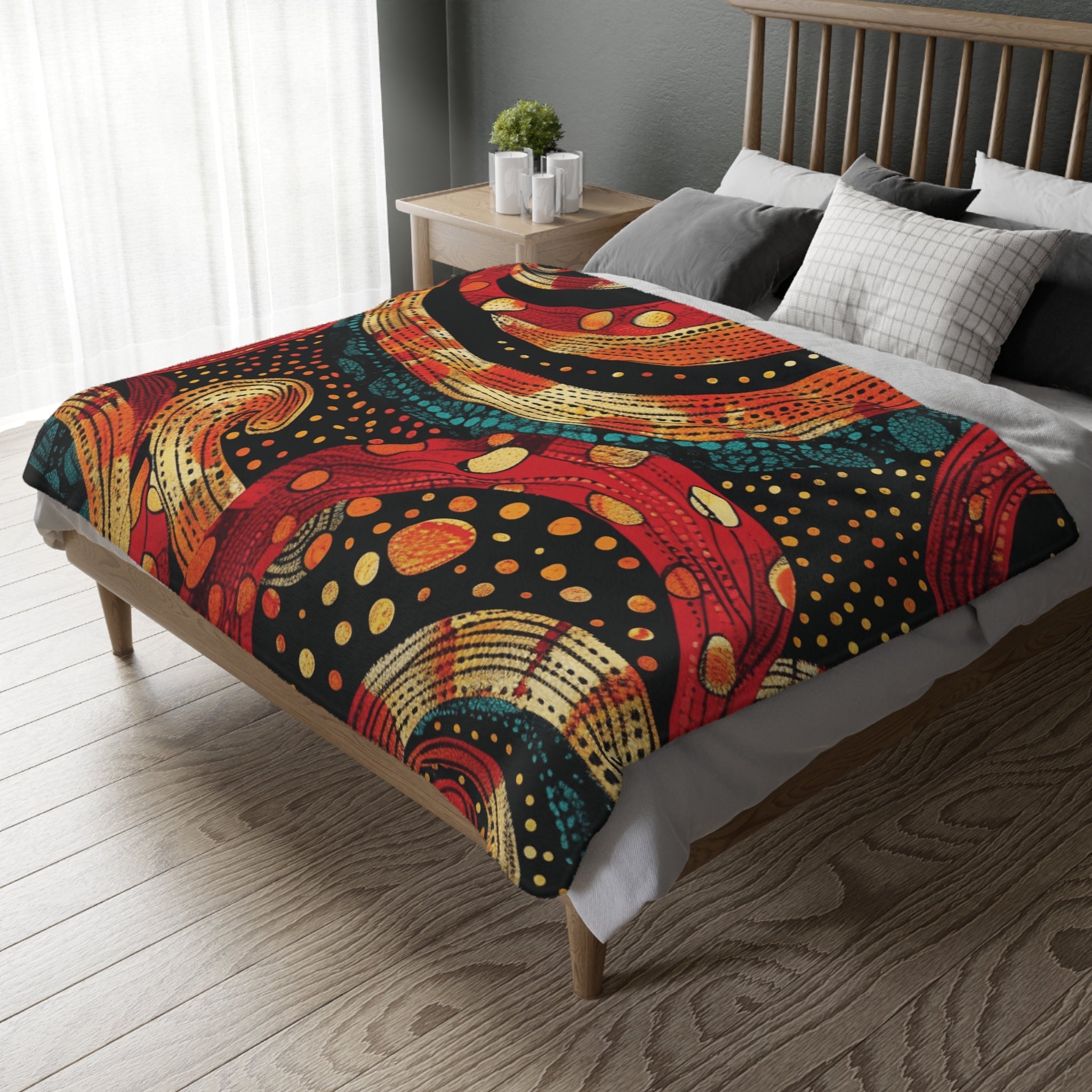 Colourful Indigenous Swirl Pattern Blanket, Unique Artistic Throw Blanket, Cozy Living Room Decor, Vibrant Modern Blanket, Australian Design - Craig Michael Design