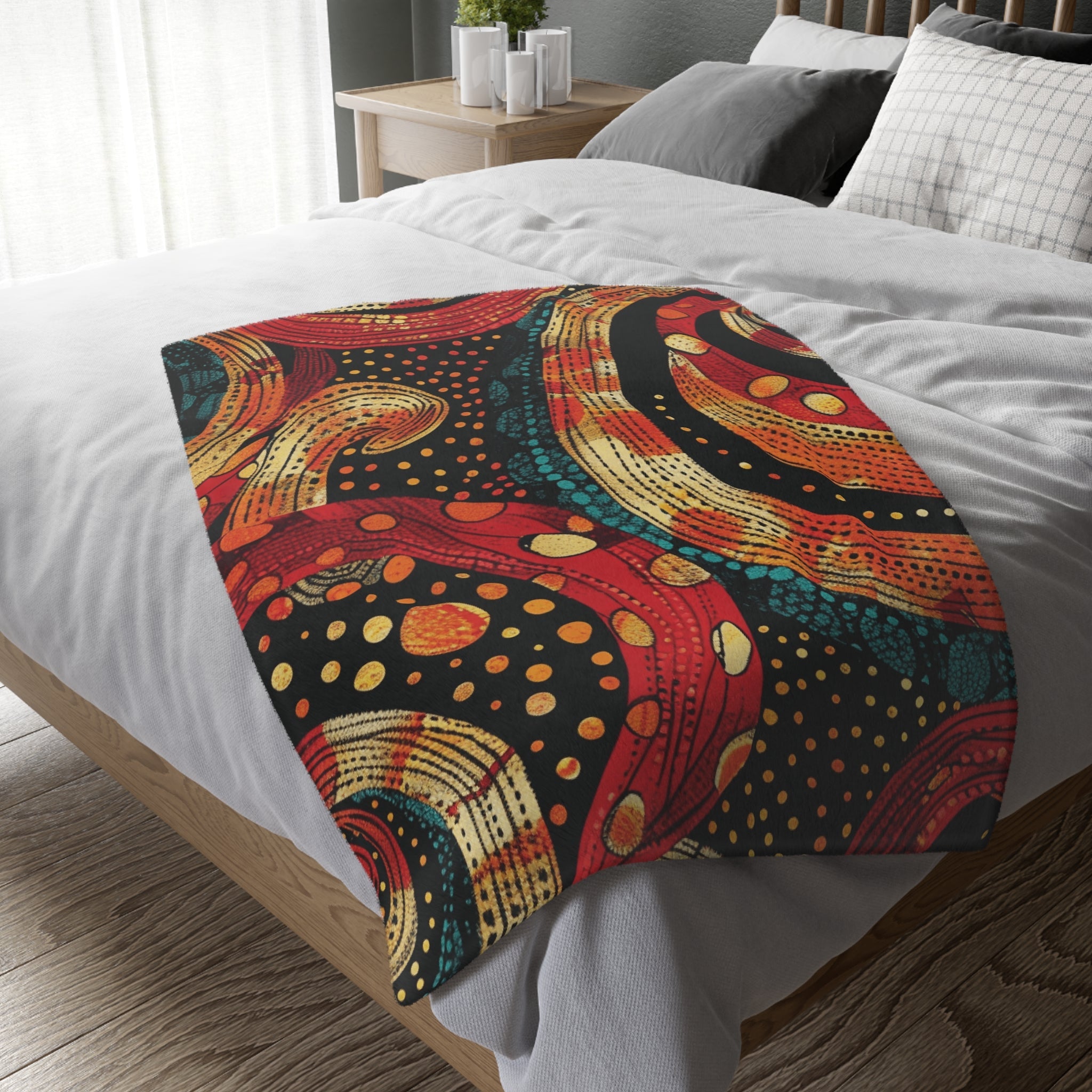 Colourful Indigenous Swirl Pattern Blanket, Unique Artistic Throw Blanket, Cozy Living Room Decor, Vibrant Modern Blanket, Australian Design - Craig Michael Design