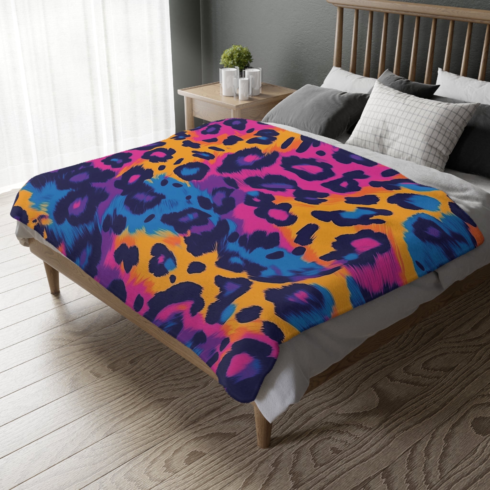 Colourful Leopard Print Blanket, Cozy Animal Pattern Throw, Bright and Vibrant Blanket, Soft Fleece Blanket for Home Decor - Craig Michael Design