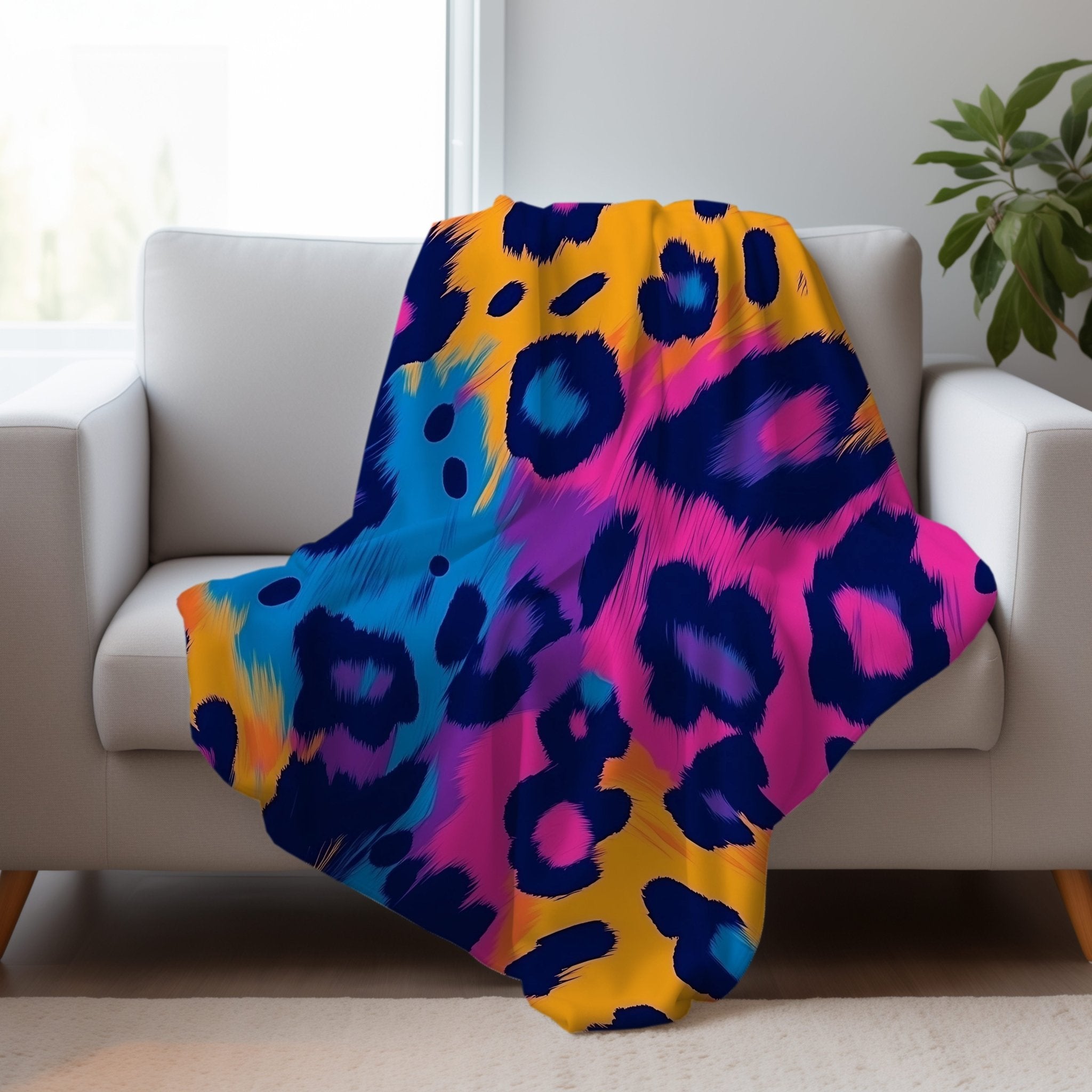 Colourful Leopard Print Blanket, Cozy Animal Pattern Throw, Bright and Vibrant Blanket, Soft Fleece Blanket for Home Decor - Craig Michael Design