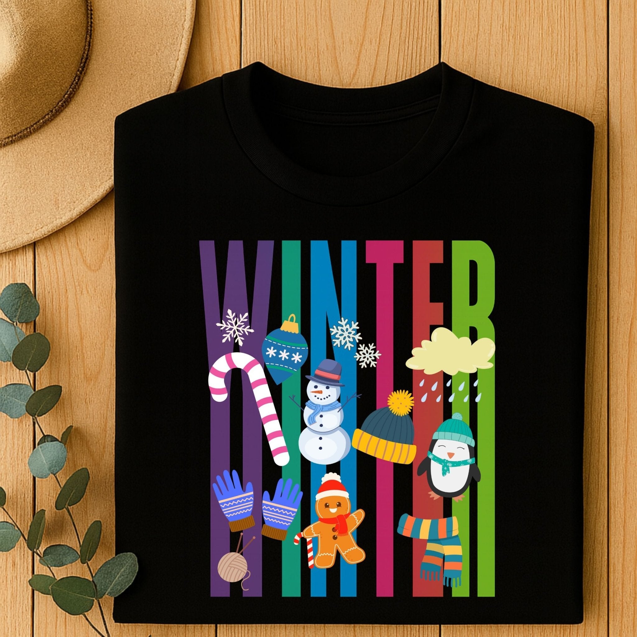 Colourful Winter Shirt, Bright Penguin Snowman Christmas Tee, Fun Holiday Gift - Craig Michael Design