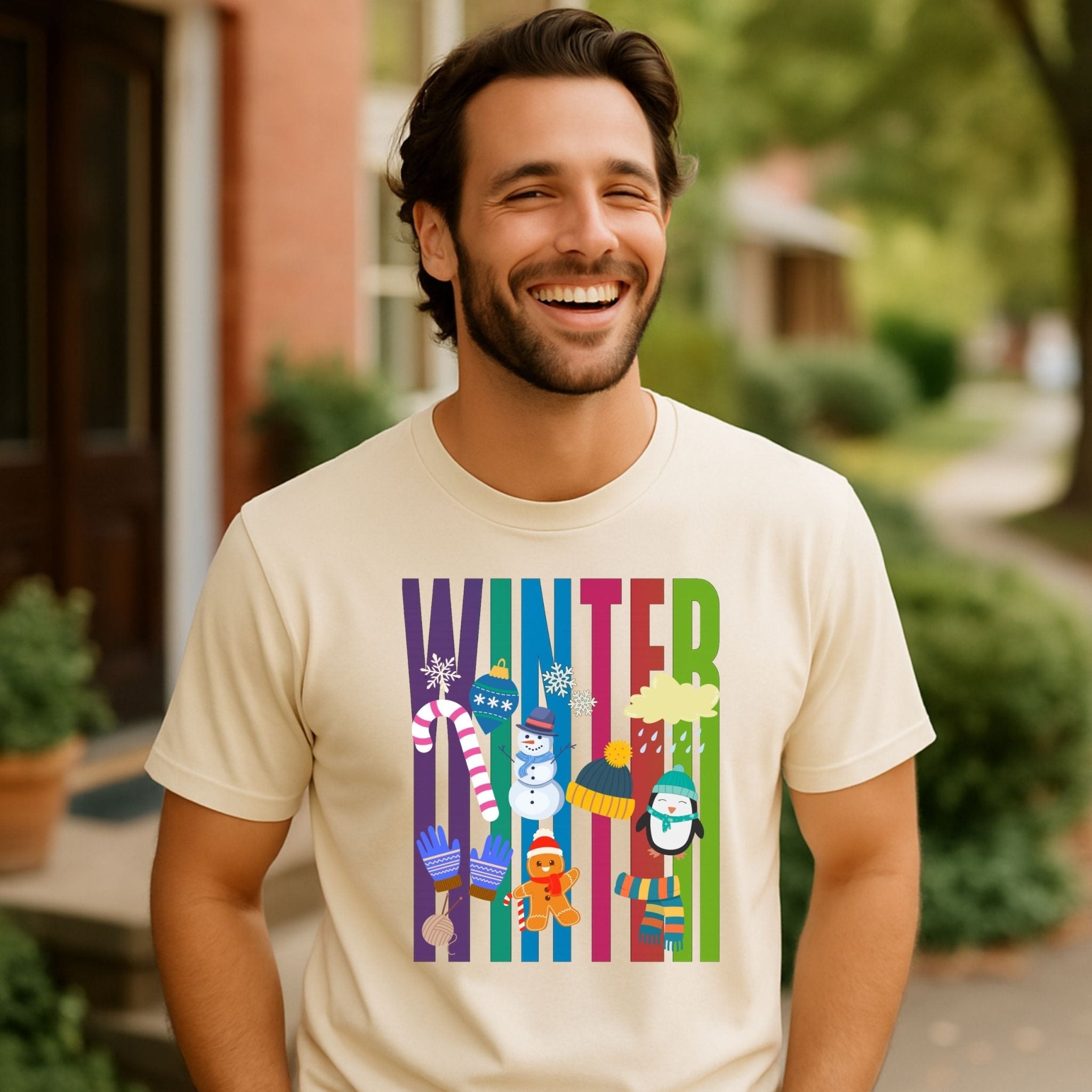 Colourful Winter Shirt, Bright Penguin Snowman Christmas Tee, Fun Holiday Gift - Craig Michael Design